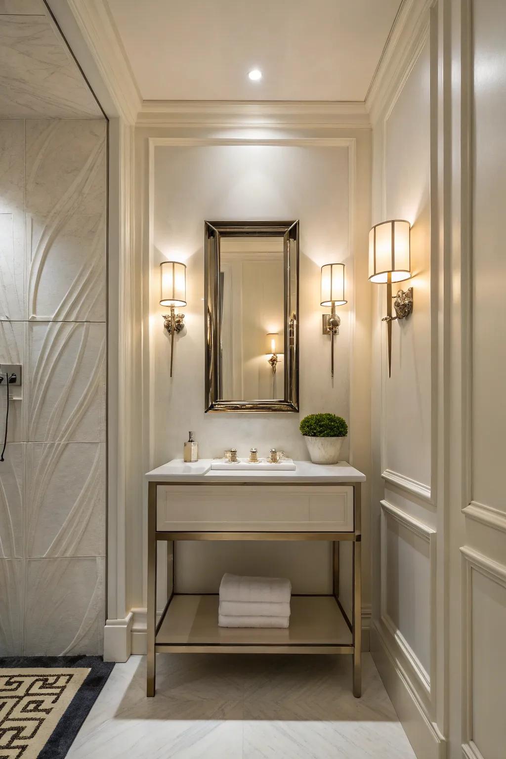 Unique lighting fixtures can elevate the style of your powder room.