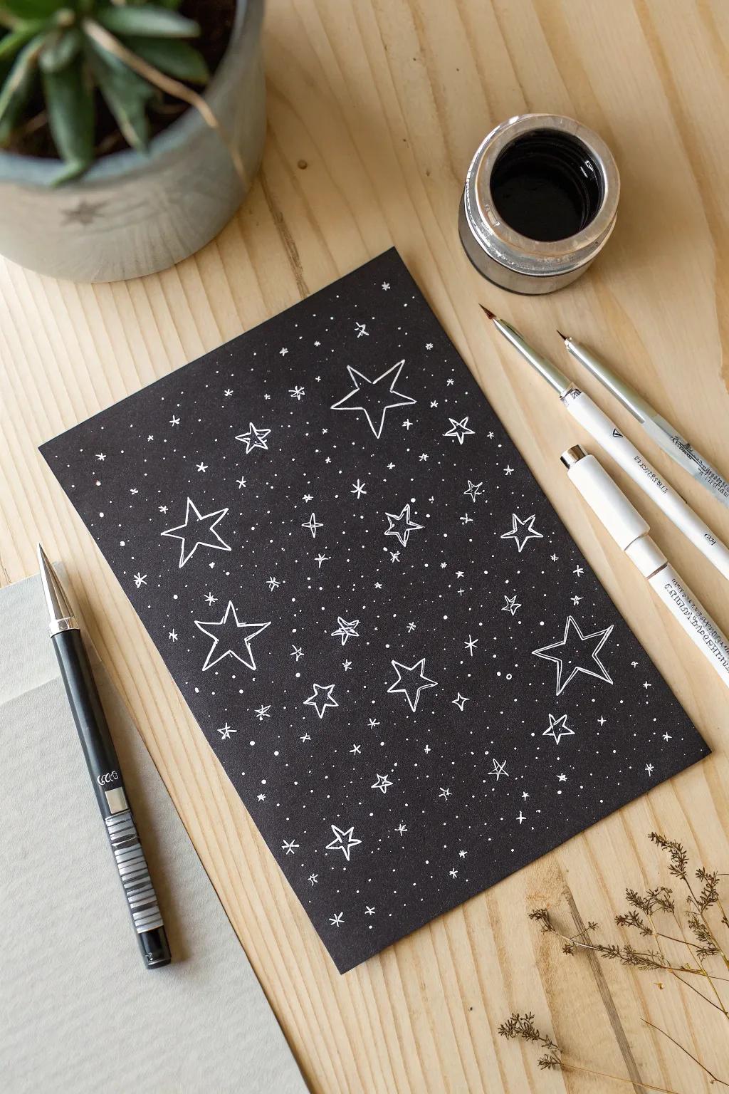 Capture the serene beauty of a starry night with handcrafted elegance. ✨🖋️ #StarryNightDrawing #MinimalistArt