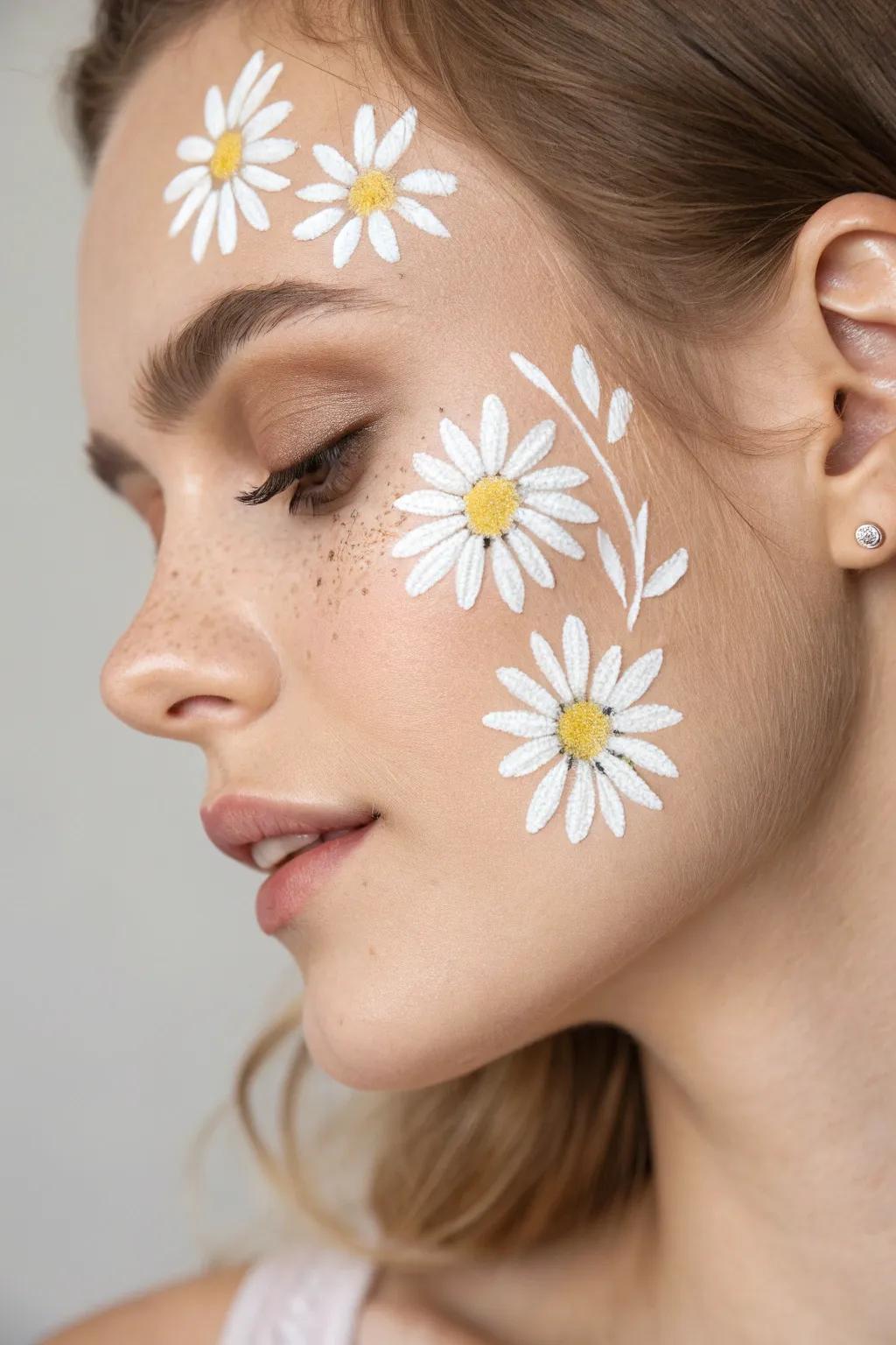 Embrace the beauty of spring with minimalist daisy face art.