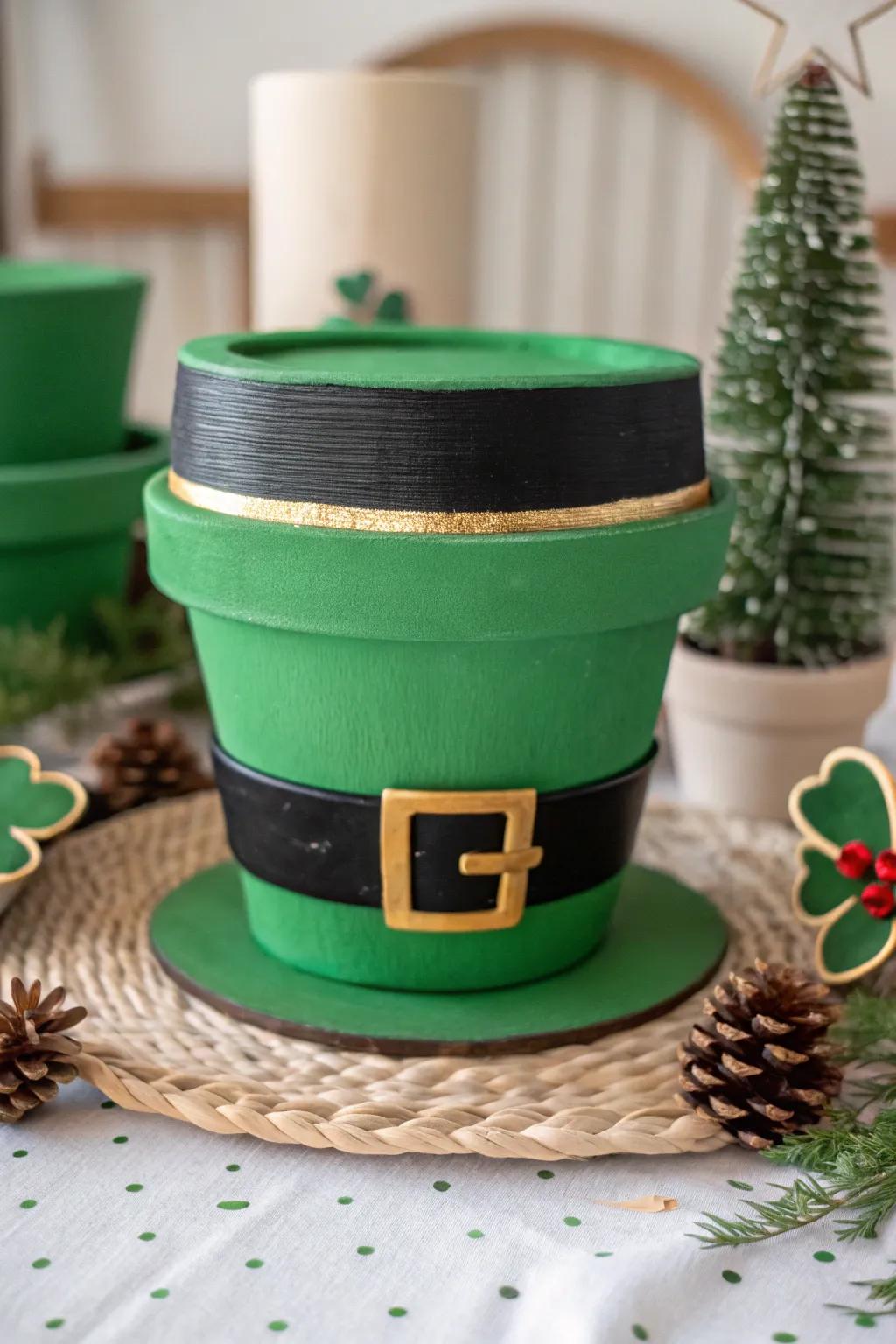 Leprechaun hat pots add a playful touch to any St. Patrick's Day table.