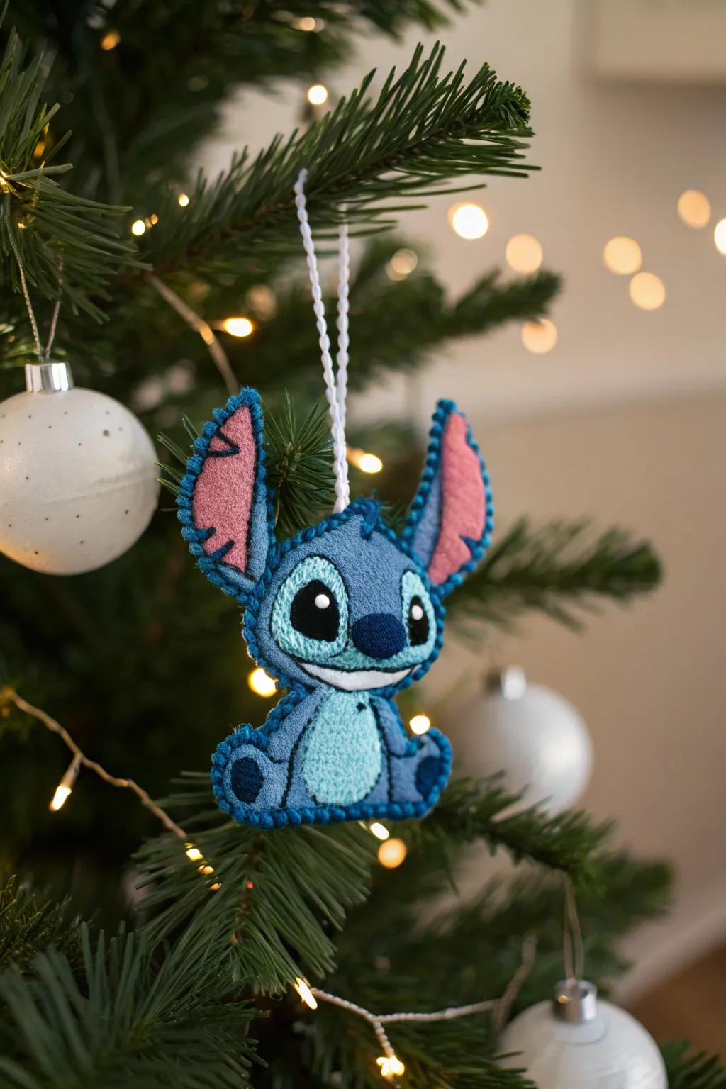 Add a playful twist to your holiday decor with a handcrafted Stitch ornament!