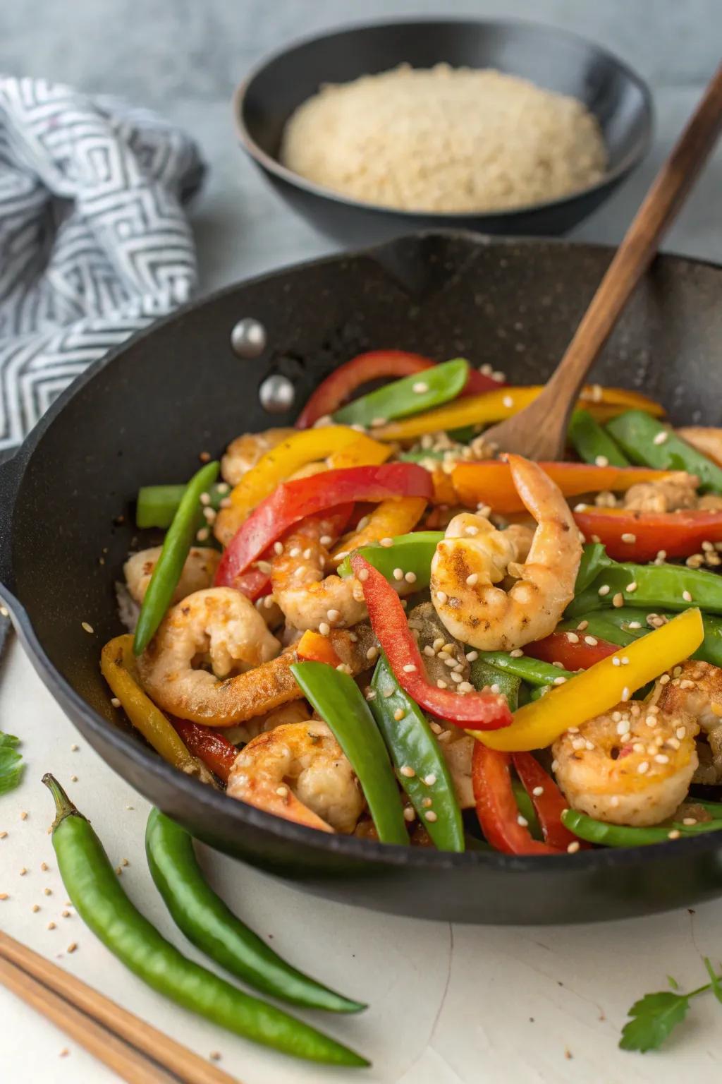 Zesty shrimp stir fry, a quick and vibrant meal.
