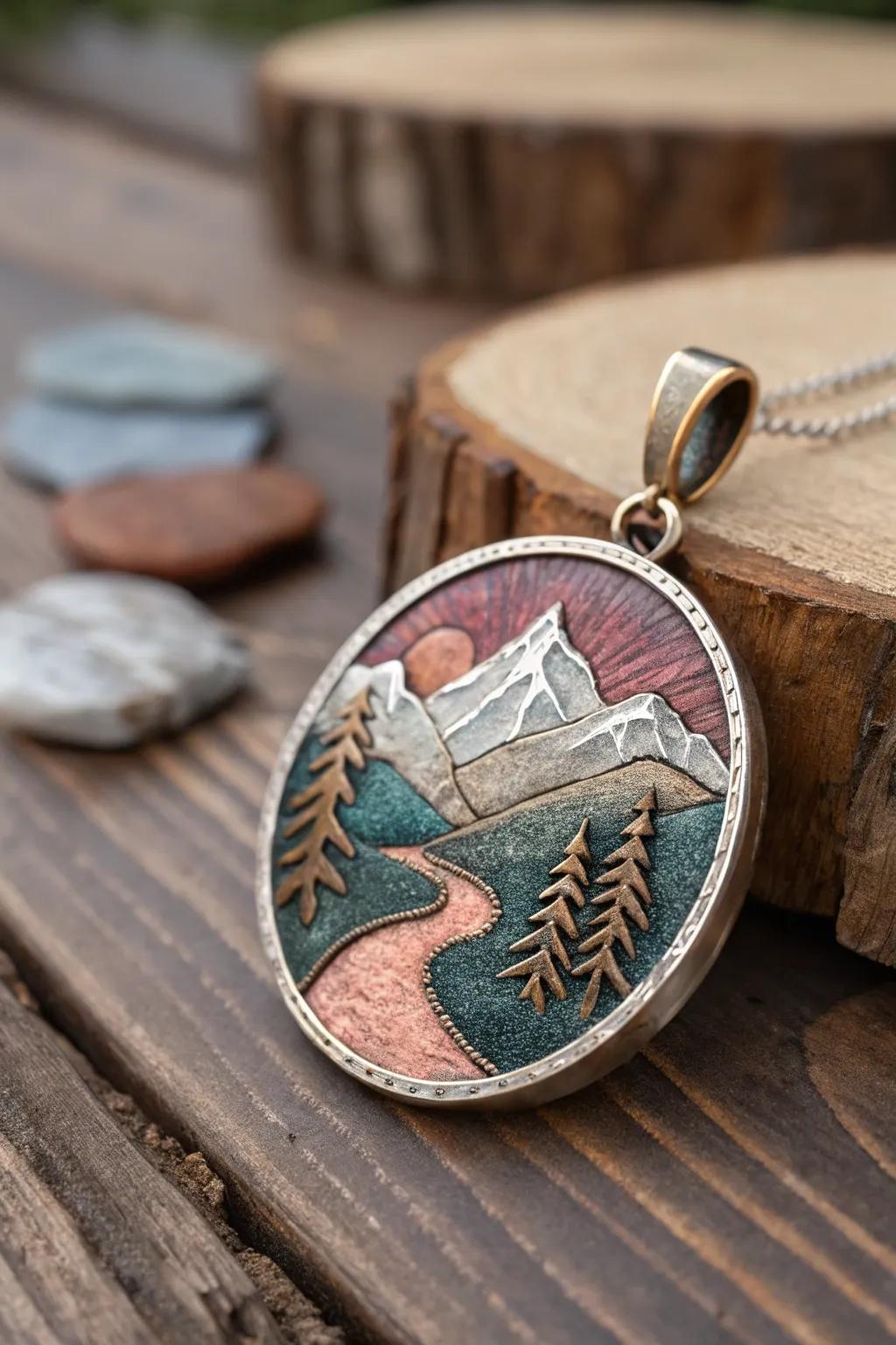 Wear a masterpiece: Handcrafted landscape pendant with sweat-soldered artistry.