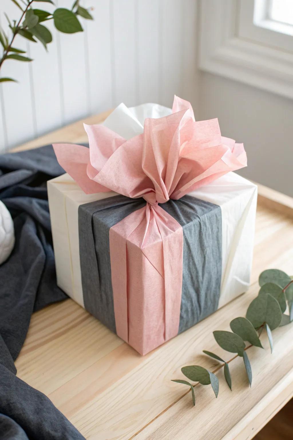 Discover the art of Layered Elegance with tissue paper wrapping. Add depth and beauty to your gifts with contrasting shades and minimalist charm.