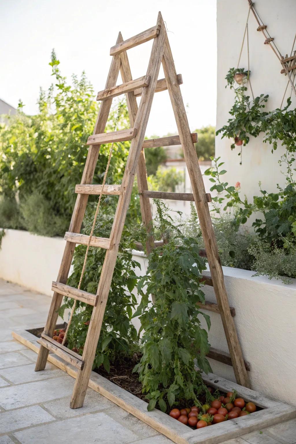 Embrace rustic elegance with a classic wooden A-frame trellis, where craftsmanship meets natural beauty.