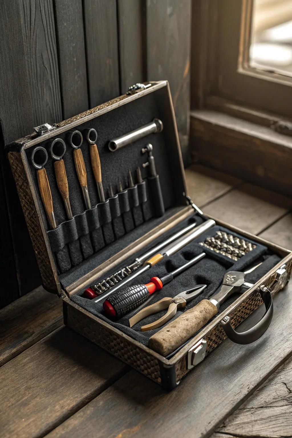 Elevate your gift-giving with a classic toolbox filled with essential tools – the perfect blend of practicality and craftsmanship.