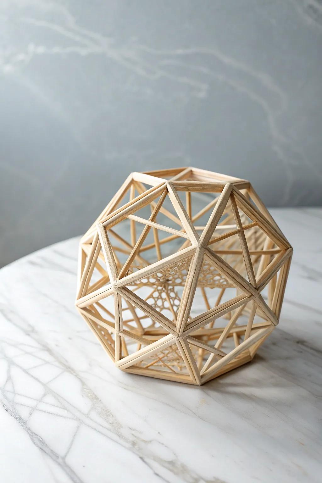 Discover the art of simplicity with this stunning geometric toothpick sculpture, a perfect blend of Scandinavian minimalism and boho charm.