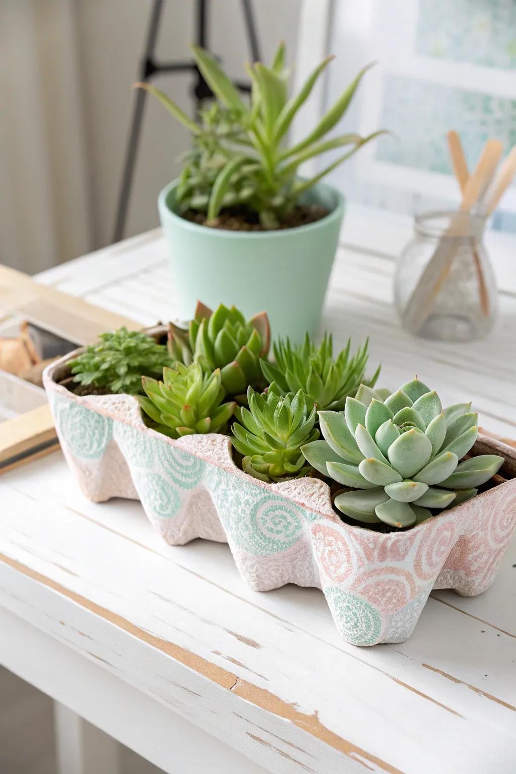 Transform your desk with a touch of green! This DIY egg carton succulent planter is perfect for adding charm and style to any space. 🌿✨ #DIYDecor #MinimalistStyle