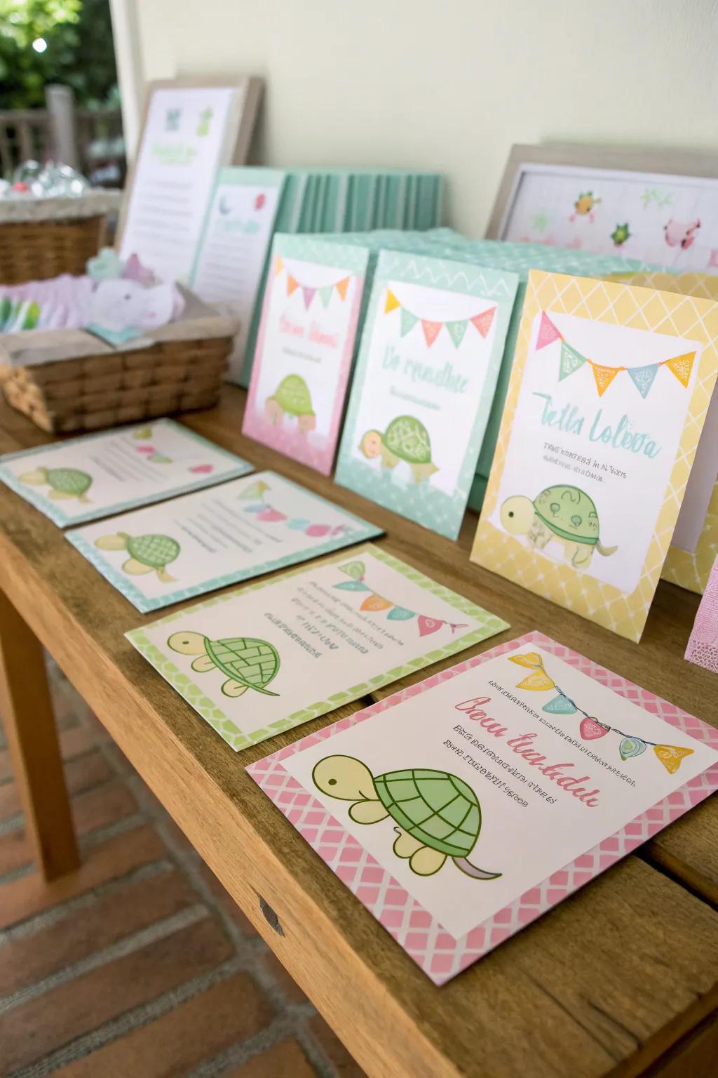Charming turtle-themed invitations to set the tone for the party.