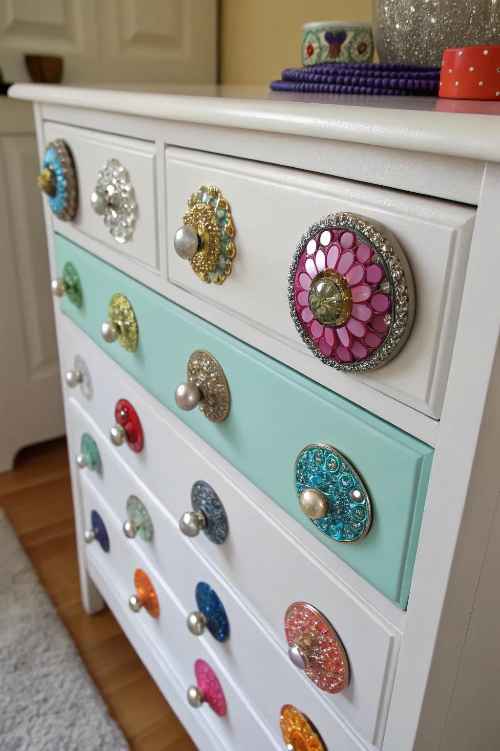 Transform old jewelry into dazzling drawer pulls.