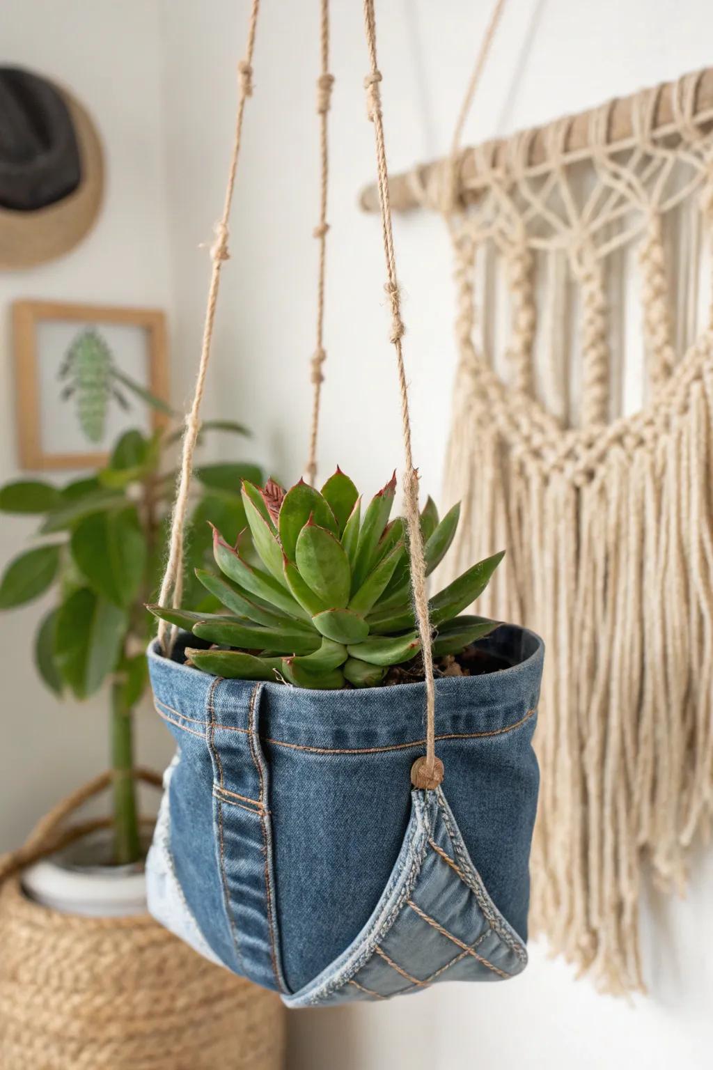 Breathe new life into your old jeans with this charming denim planter—where sustainability meets style!