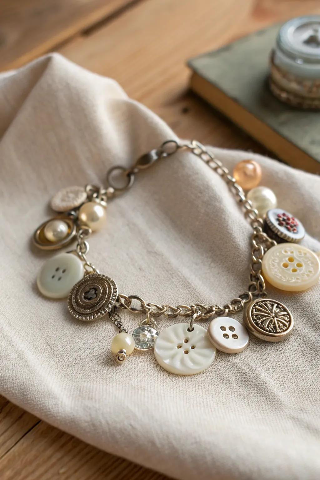 Transform vintage buttons into charming bracelets that tell a unique story. #UpcycleJewelry #VintageChic