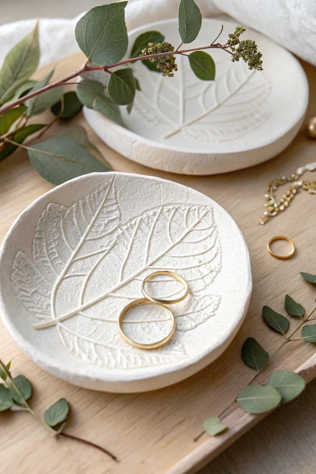 Embrace nature's elegance with this leaf-print jewelry dish, a perfect blend of minimalism and boho flair.