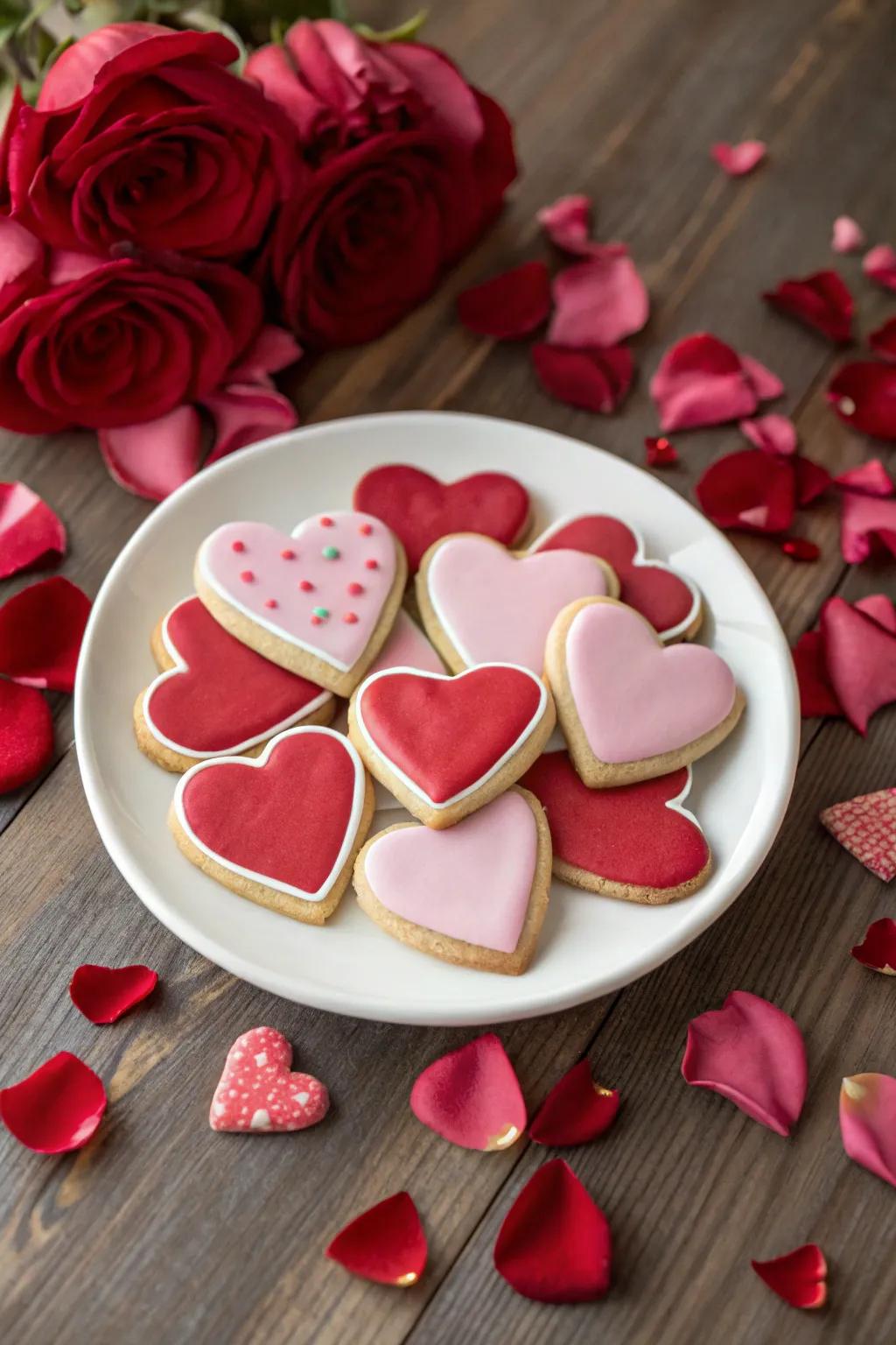 Classic heart cookies decorated with love.