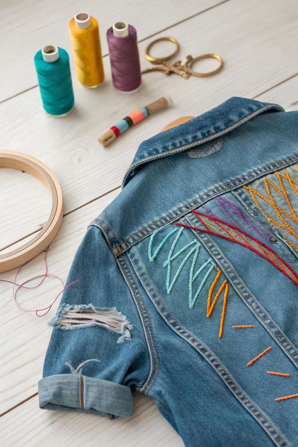 Transform tears into art with vibrant darning—where craftsmanship meets creativity.