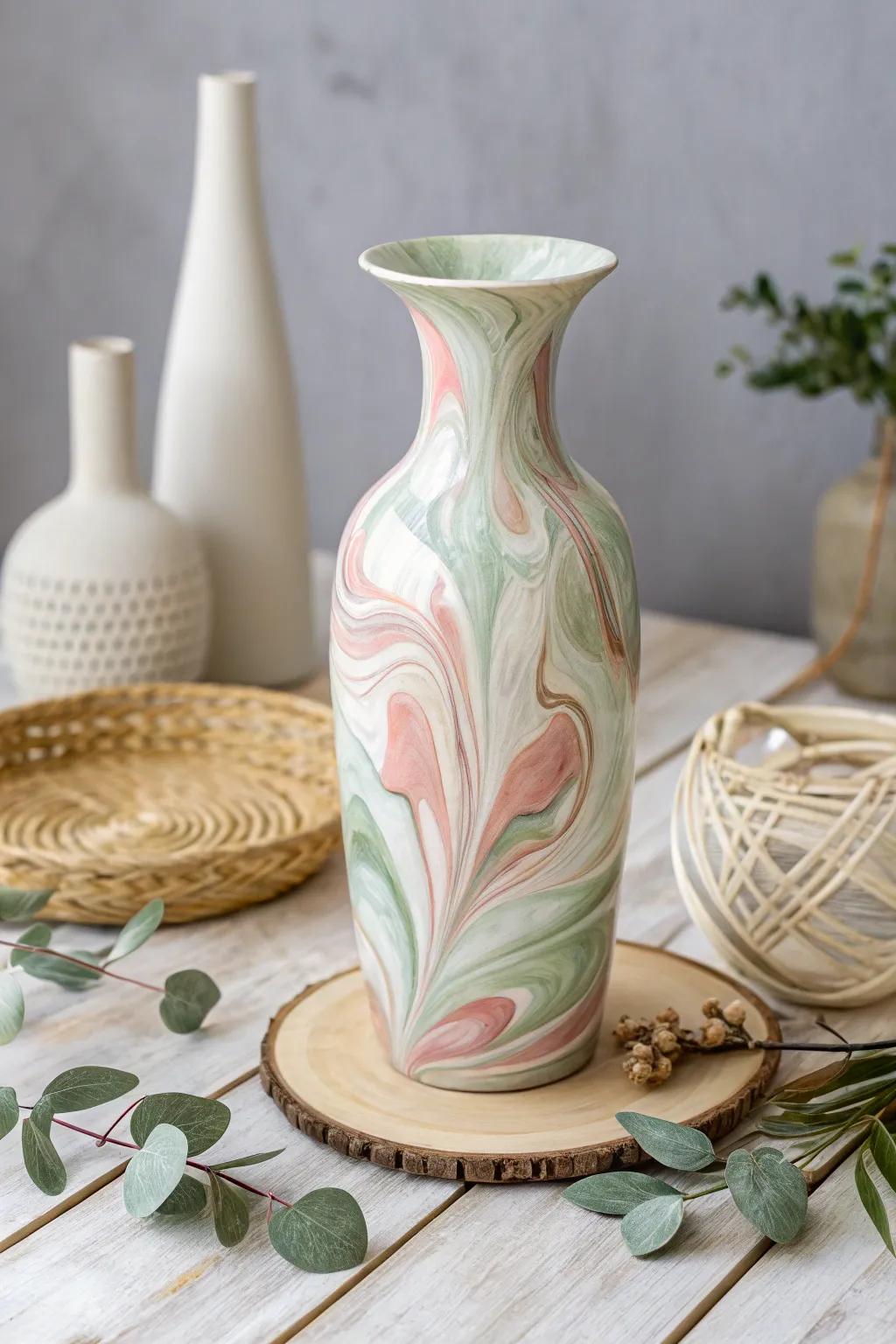 Elevate your floral arrangements with a stunning marbled vase that blends simplicity and natural beauty.