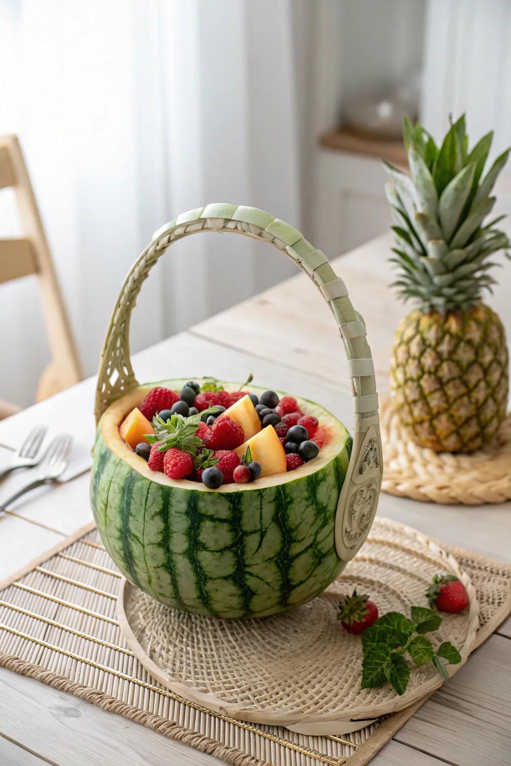 Elevate your summer gathering with a classic watermelon basket—simplicity and natural beauty in every slice.