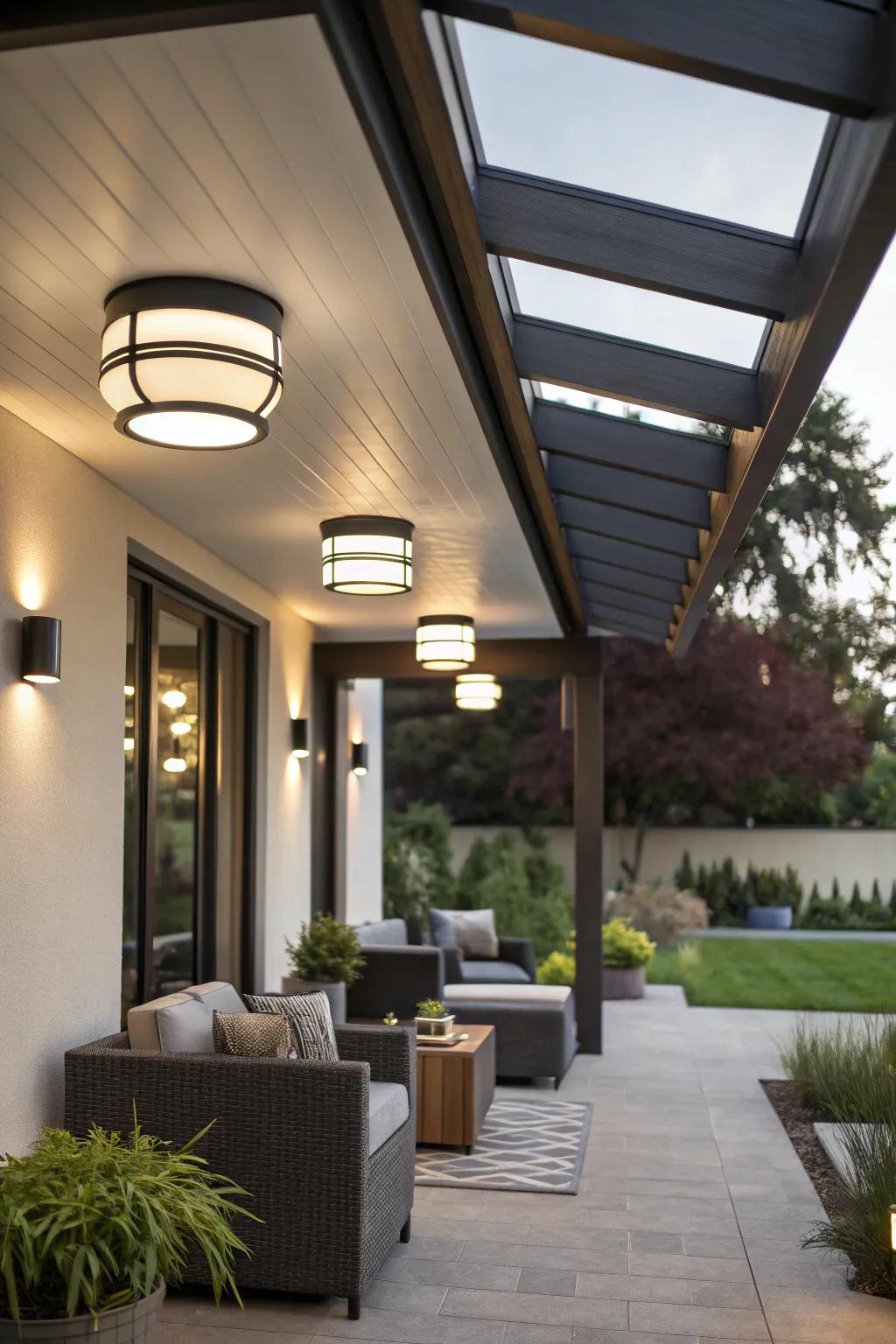 Sleek flush mounts bring a touch of modern elegance to your outdoor space.
