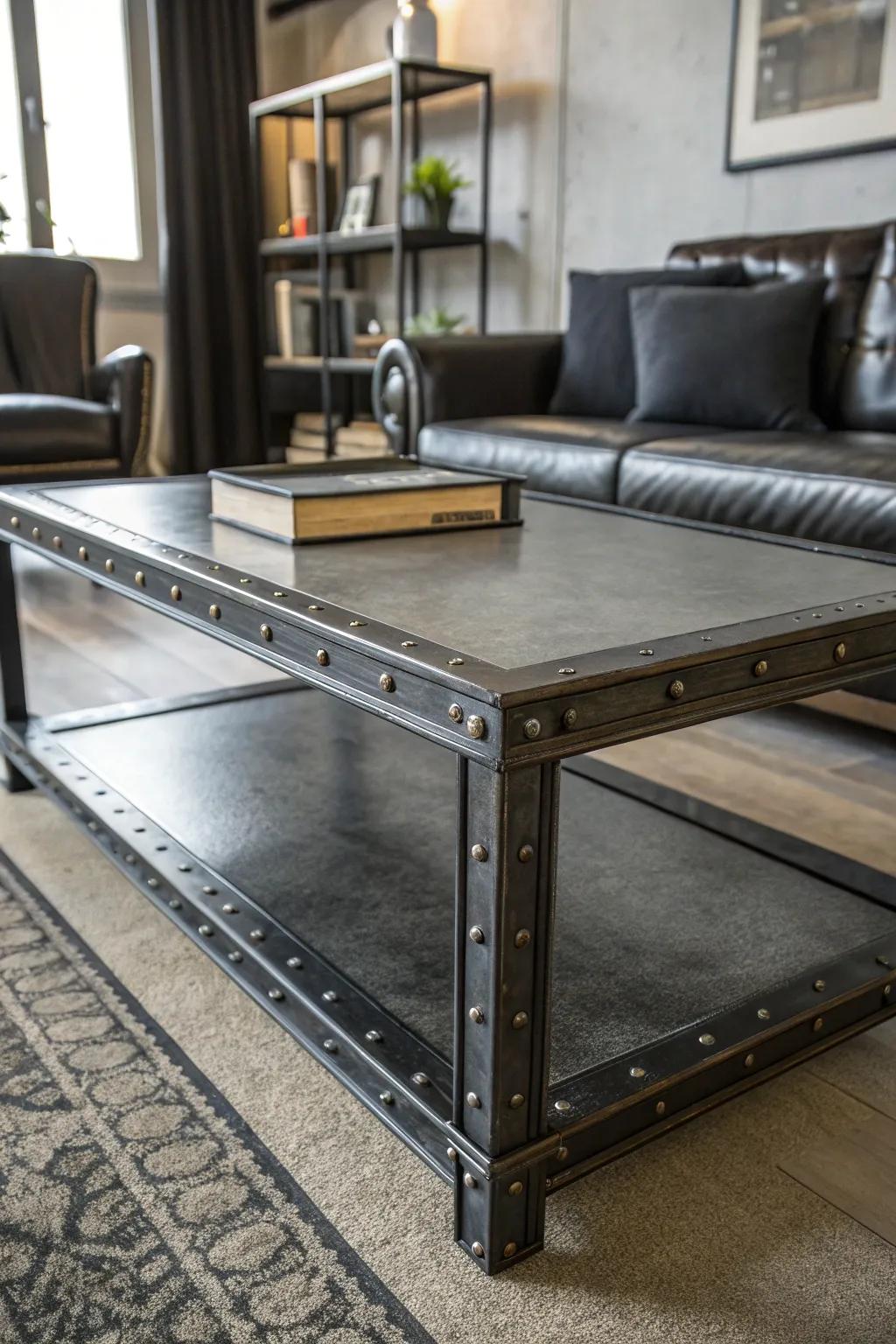 Industrial elegance meets functionality with this handcrafted metal coffee table.