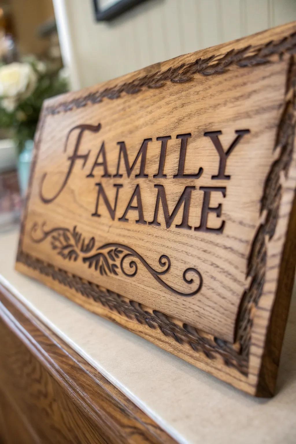 Welcome Home: Elevate your entryway with a handcrafted family name plaque.