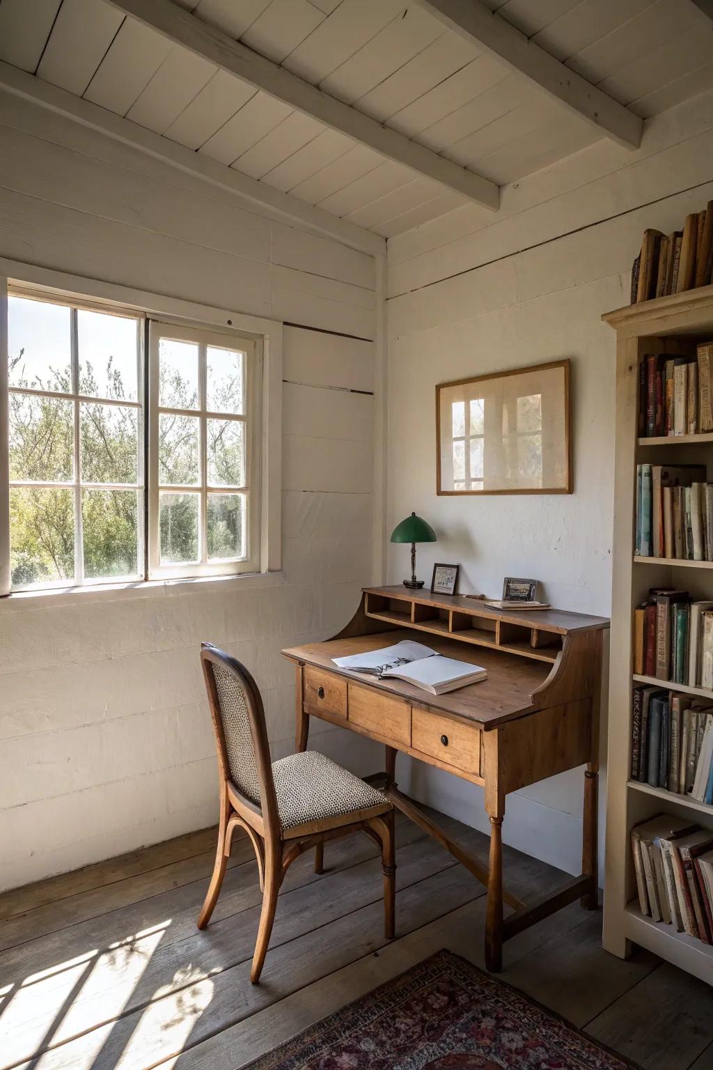 A minimalistic writing shed interior that enhances concentration and creativity.
