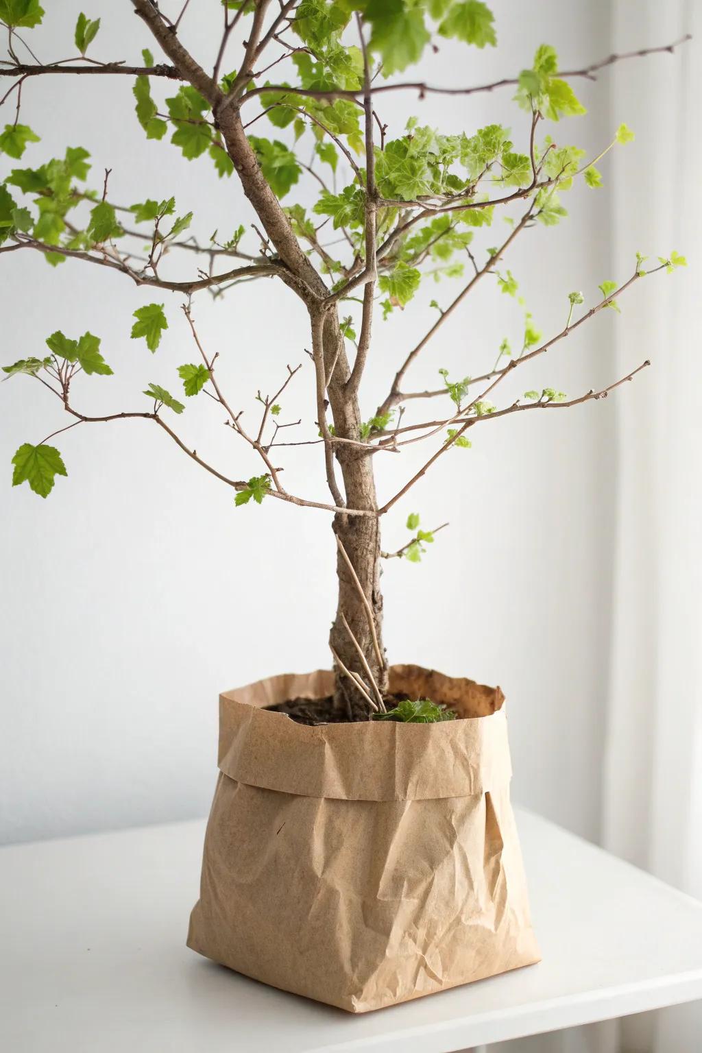 Crafting simplicity: A charming paper bag sycamore tree for your creative space.