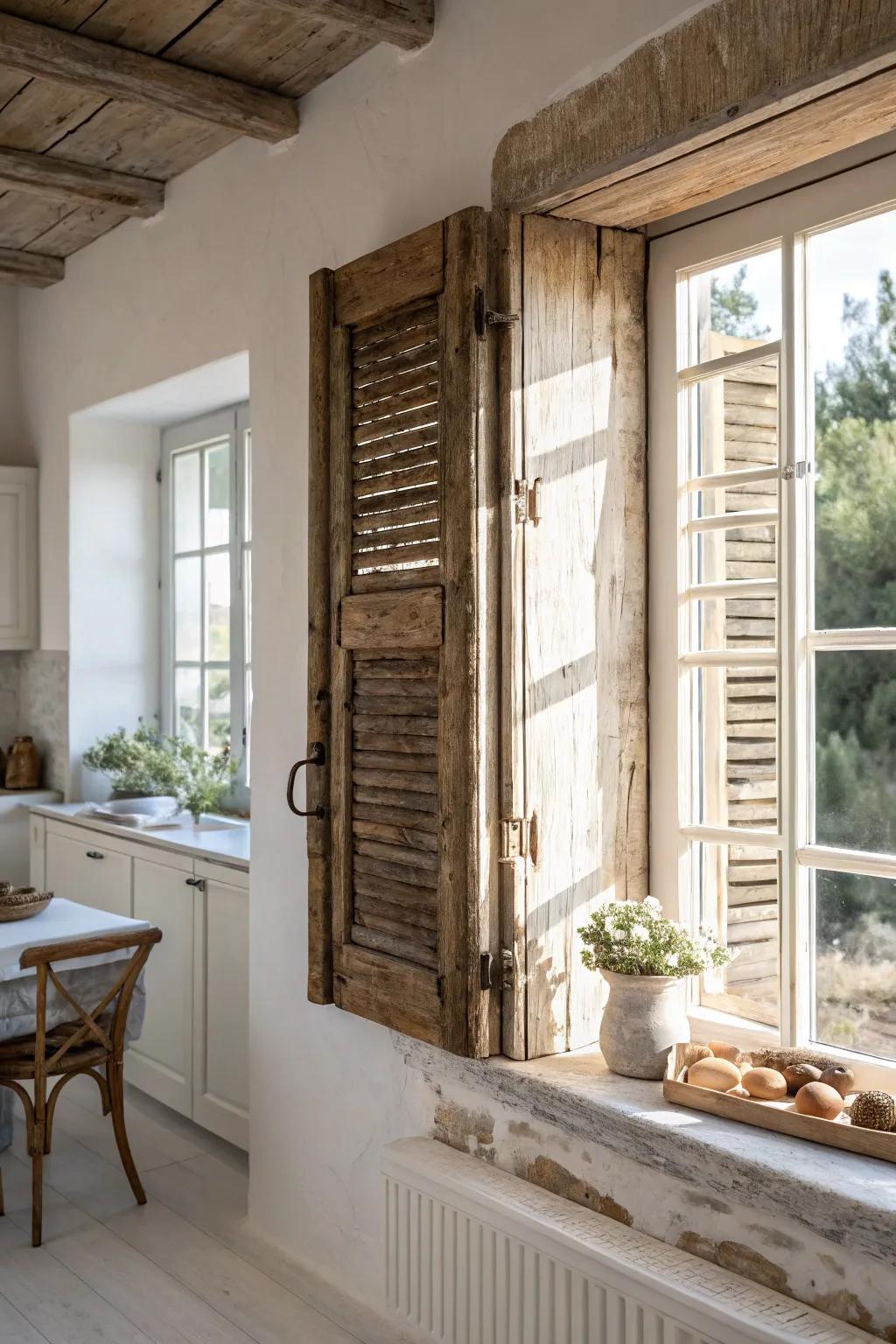 Transform your space with the charm of repurposed shutters. Embrace simplicity and elegance.