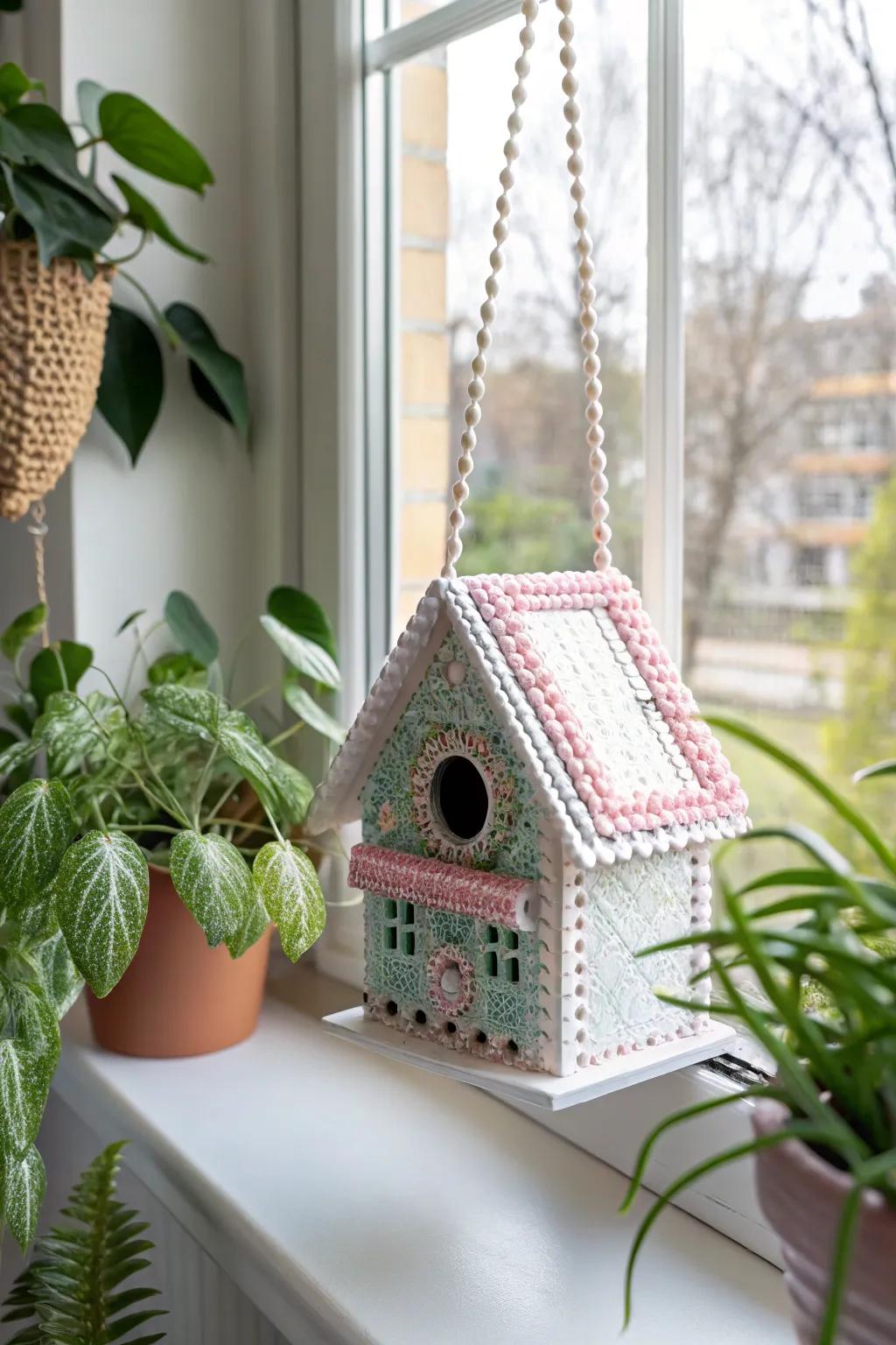 Add a touch of whimsy to your home with this charming 3D Perler bead birdhouse.