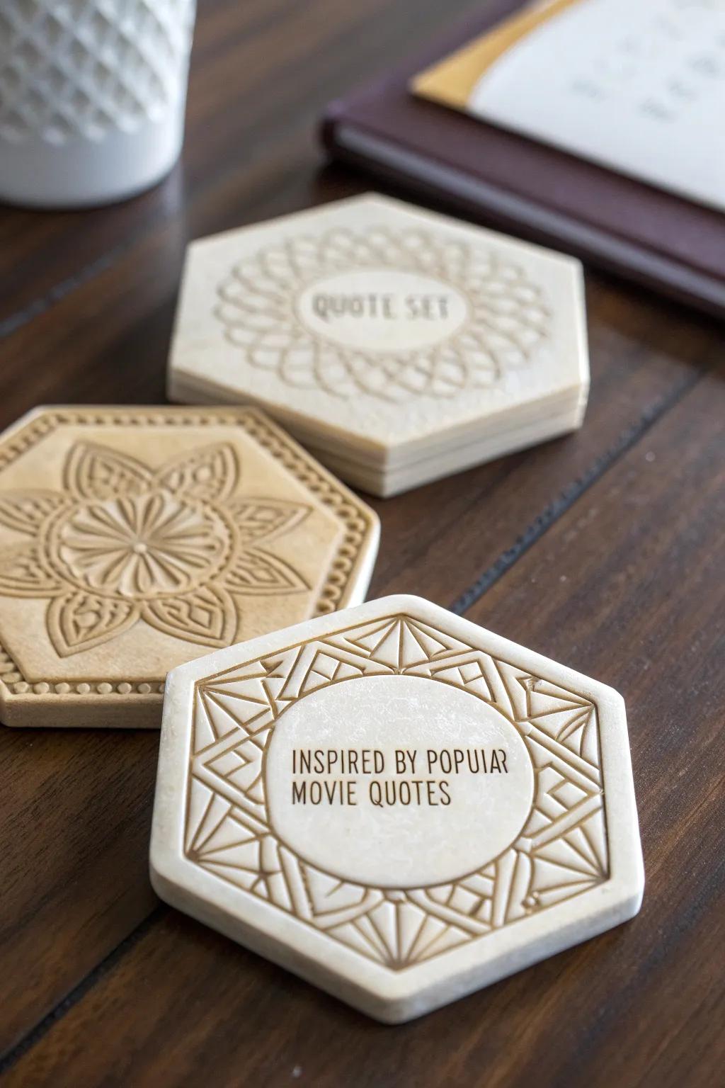 Elevate your living space with these exquisitely crafted themed coasters – where style meets functionality.