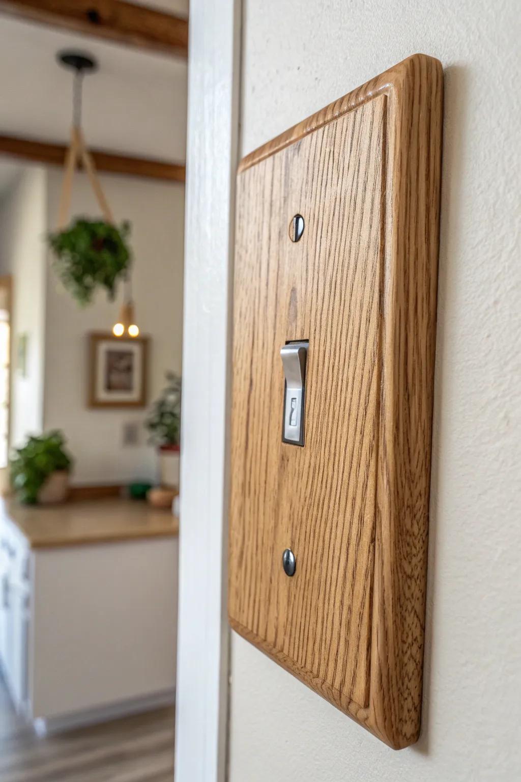 Add a touch of rustic elegance to your space with a faux wood light switch cover. 🌿✨ #HomeDecor #MinimalistDesign