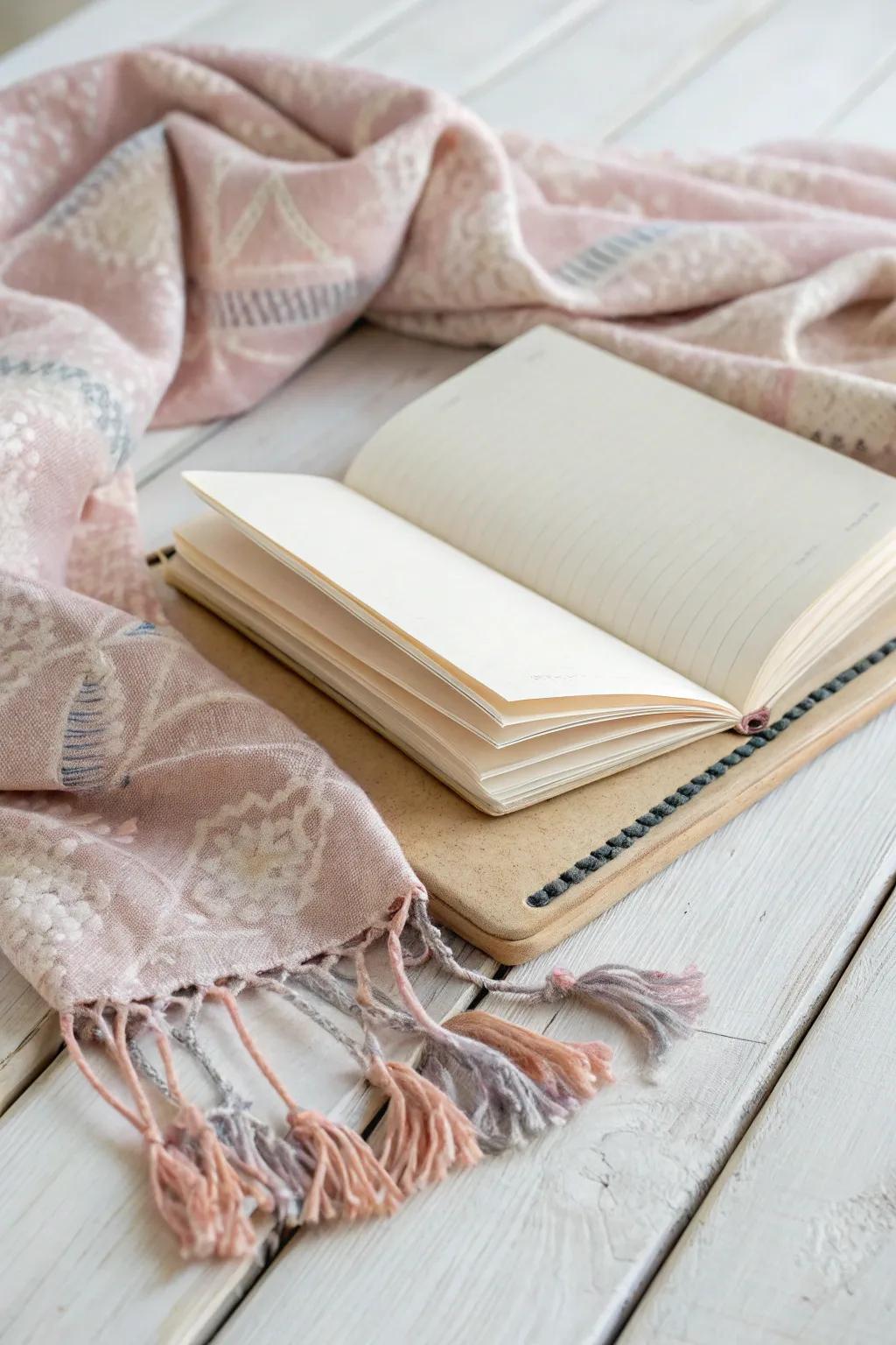 Transform your notebook into a cozy masterpiece with fabric flair. Embrace simplicity and elegance with a touch of boho charm.