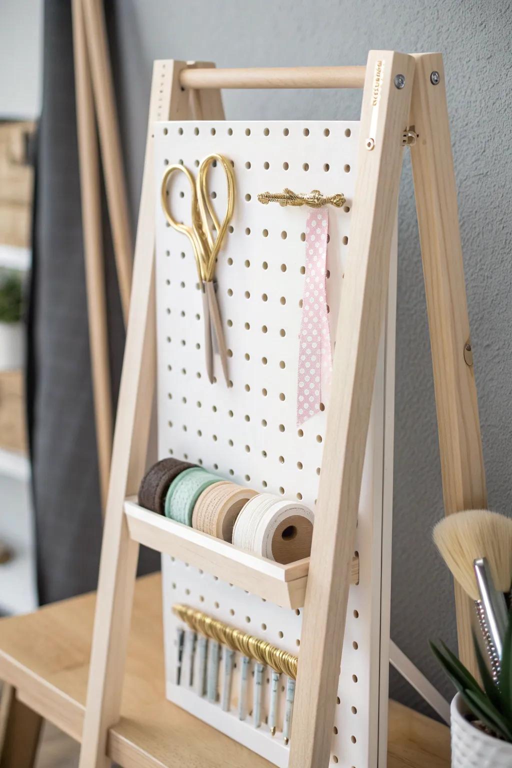 Elevate your art cart with stylish pegboard storage for a chic and organized workspace.