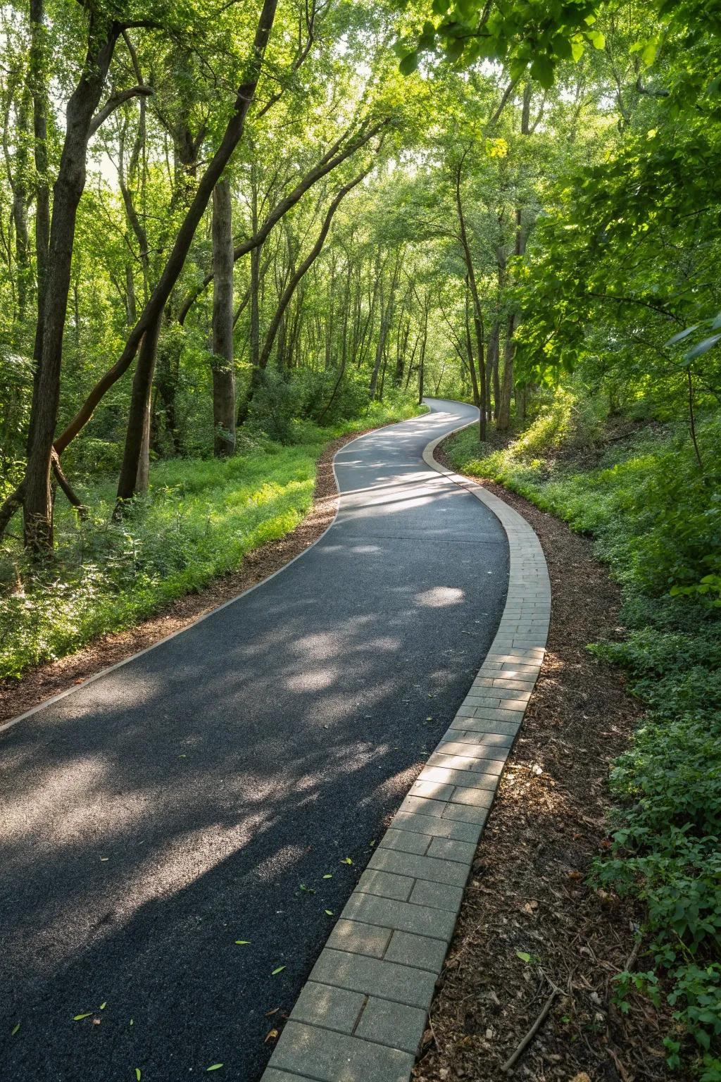 Nature's Elegance: A Masterfully Crafted Walkway Embraces the Forest's Flow.
