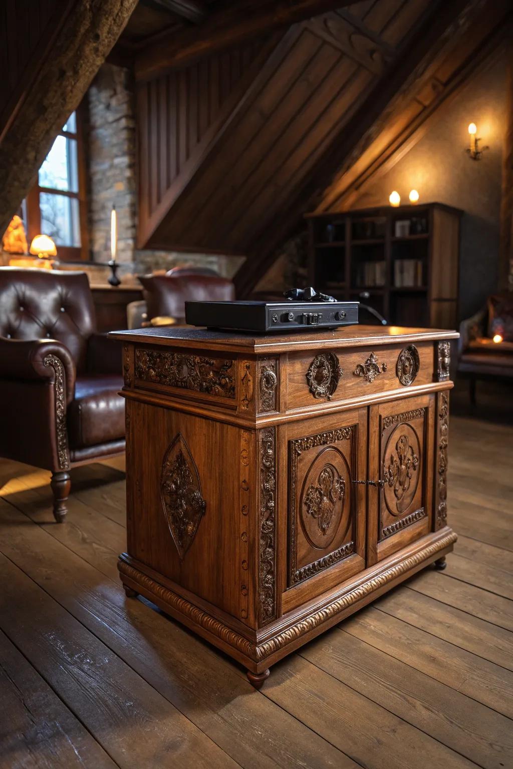 Elevate your gaming experience with handcrafted elegance in your ultimate attic escape.