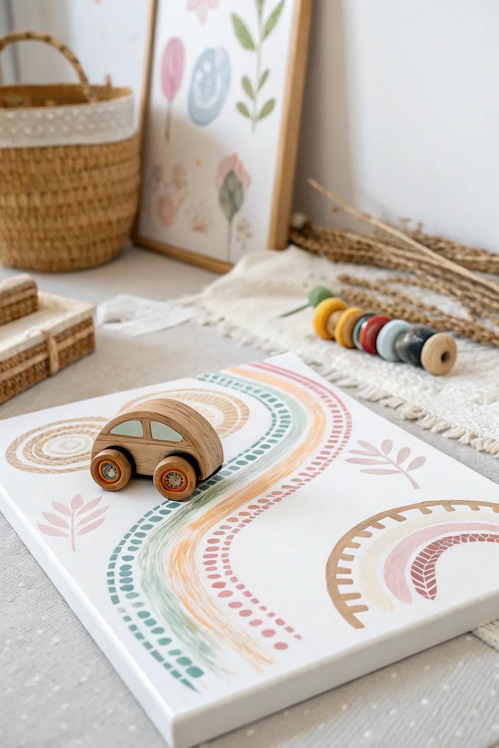 Transform playtime into art with this charming toy car track painting idea. Perfect for creating cherished memories and beautiful decor!