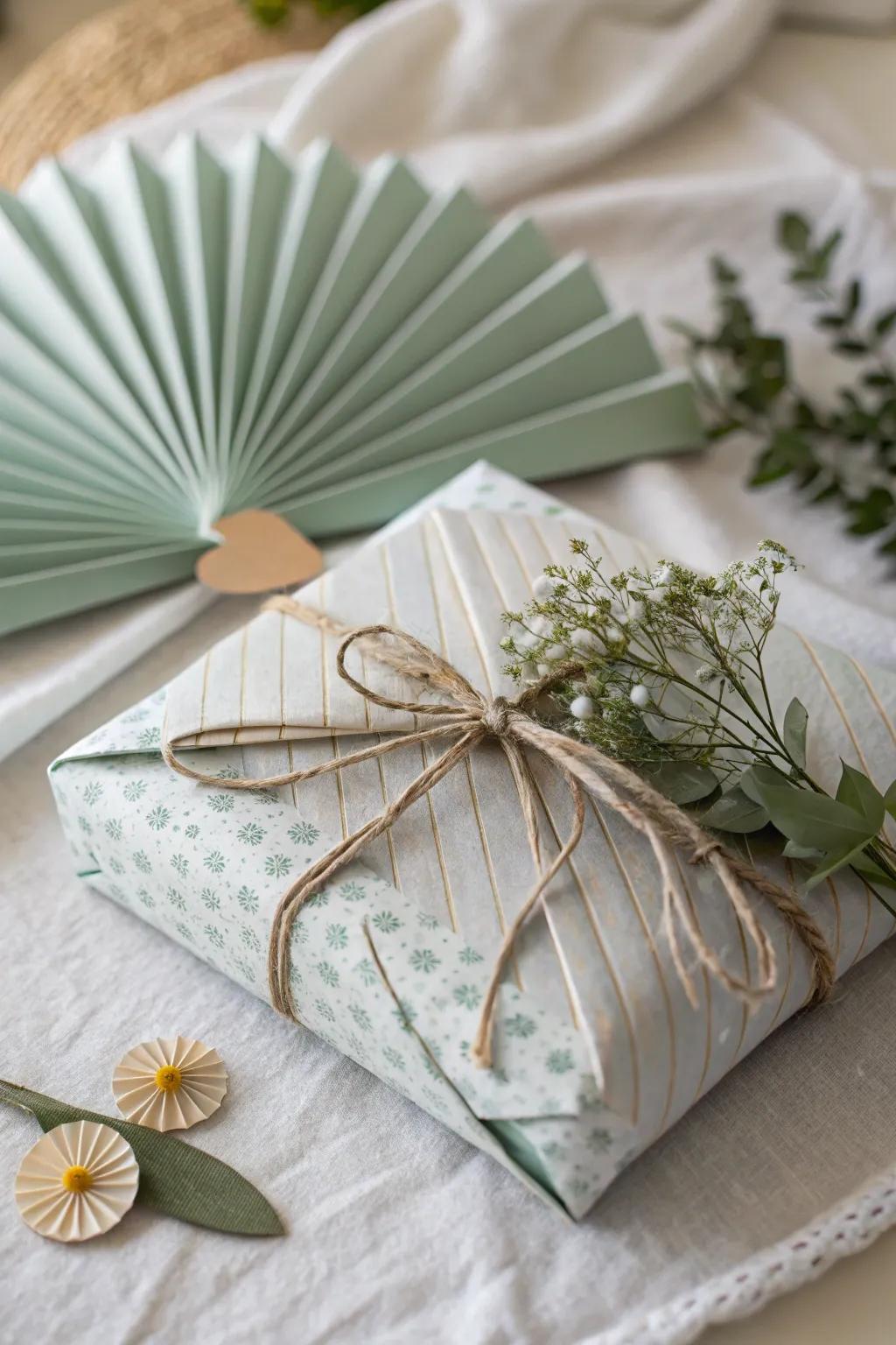 Delight in the art of gift wrapping with charming pleated folds, where simplicity meets elegance, perfect for tiny hands to explore.