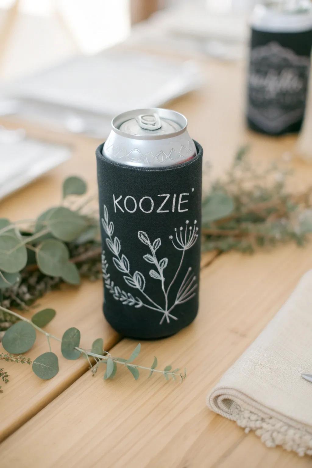 Embrace rustic charm with a chalkboard style koozie, perfect for a cozy and memorable baby shower!