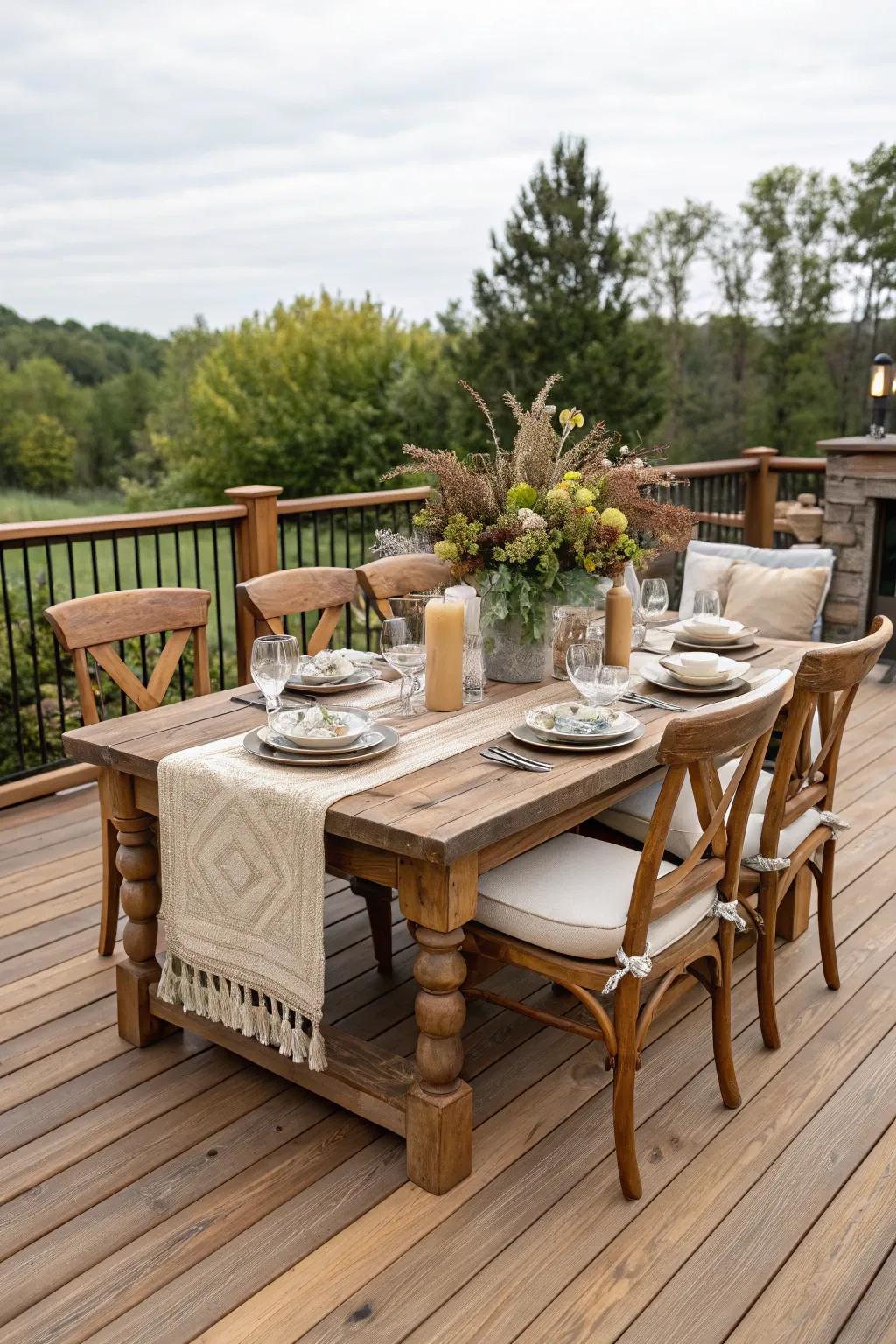 Dine under the stars on a handcrafted platform deck, where elegance meets the outdoors.