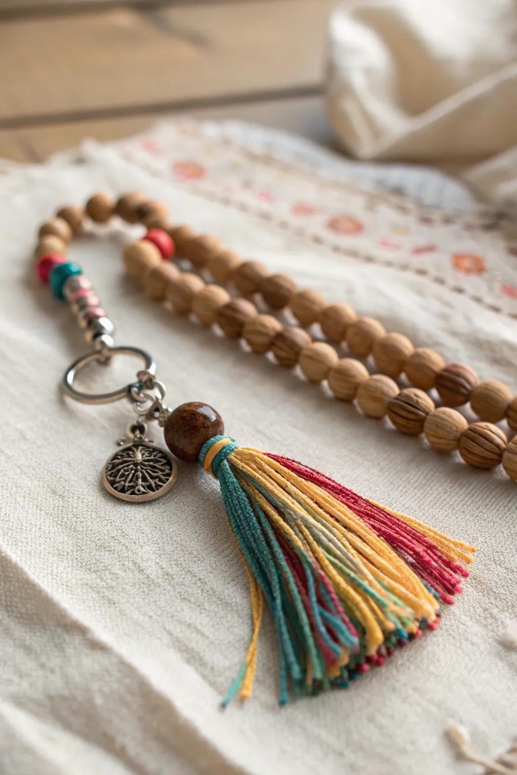 Festival Fun: Bring a touch of boho elegance to your keys with this handmade beaded keychain, perfect for your next summer adventure.
