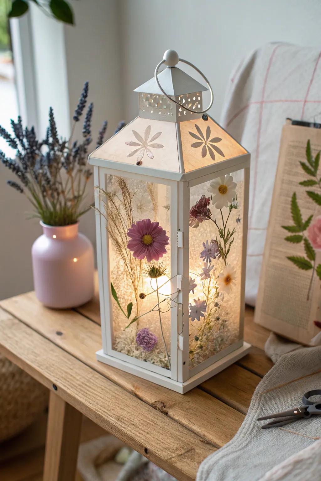 Illuminate your space with the gentle beauty of pressed flower lanterns. A touch of nature and warmth for your cozy evenings.