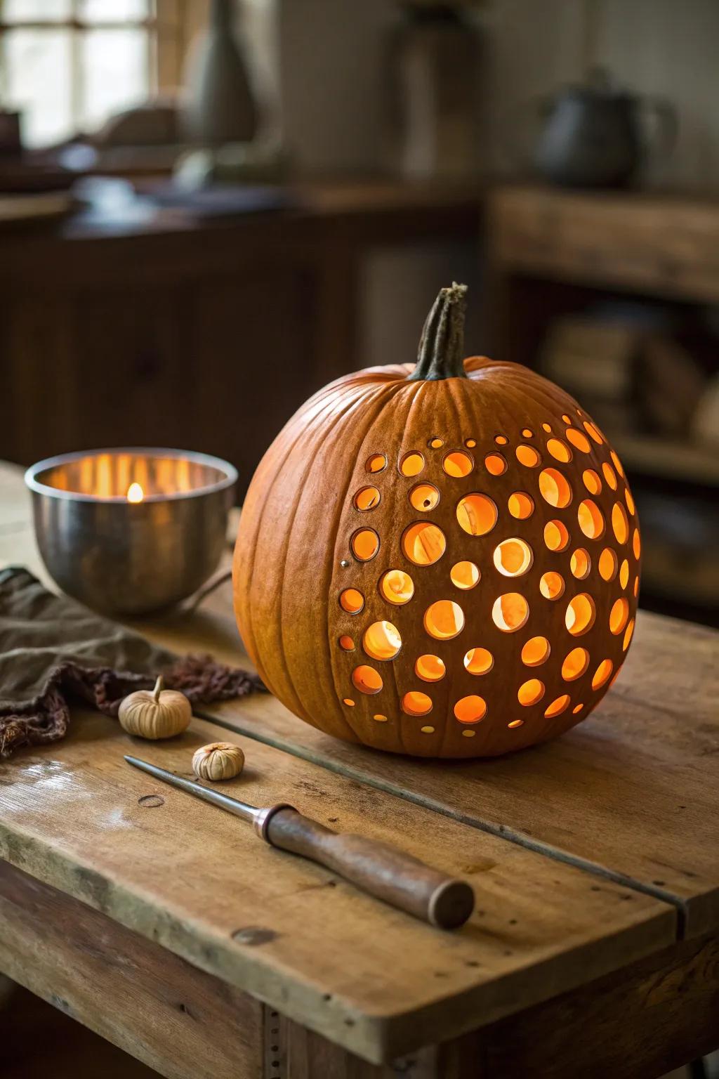 Elevate your Halloween decor with chic polka dot carvings—simple, yet striking!