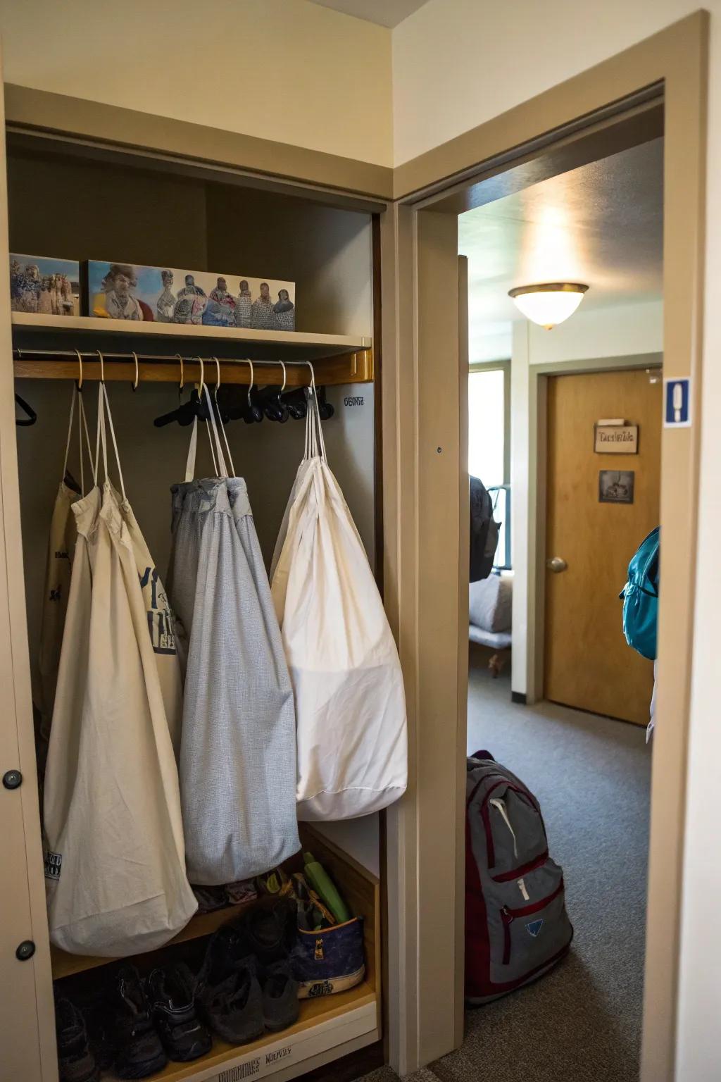 Save space with hanging laundry solutions.