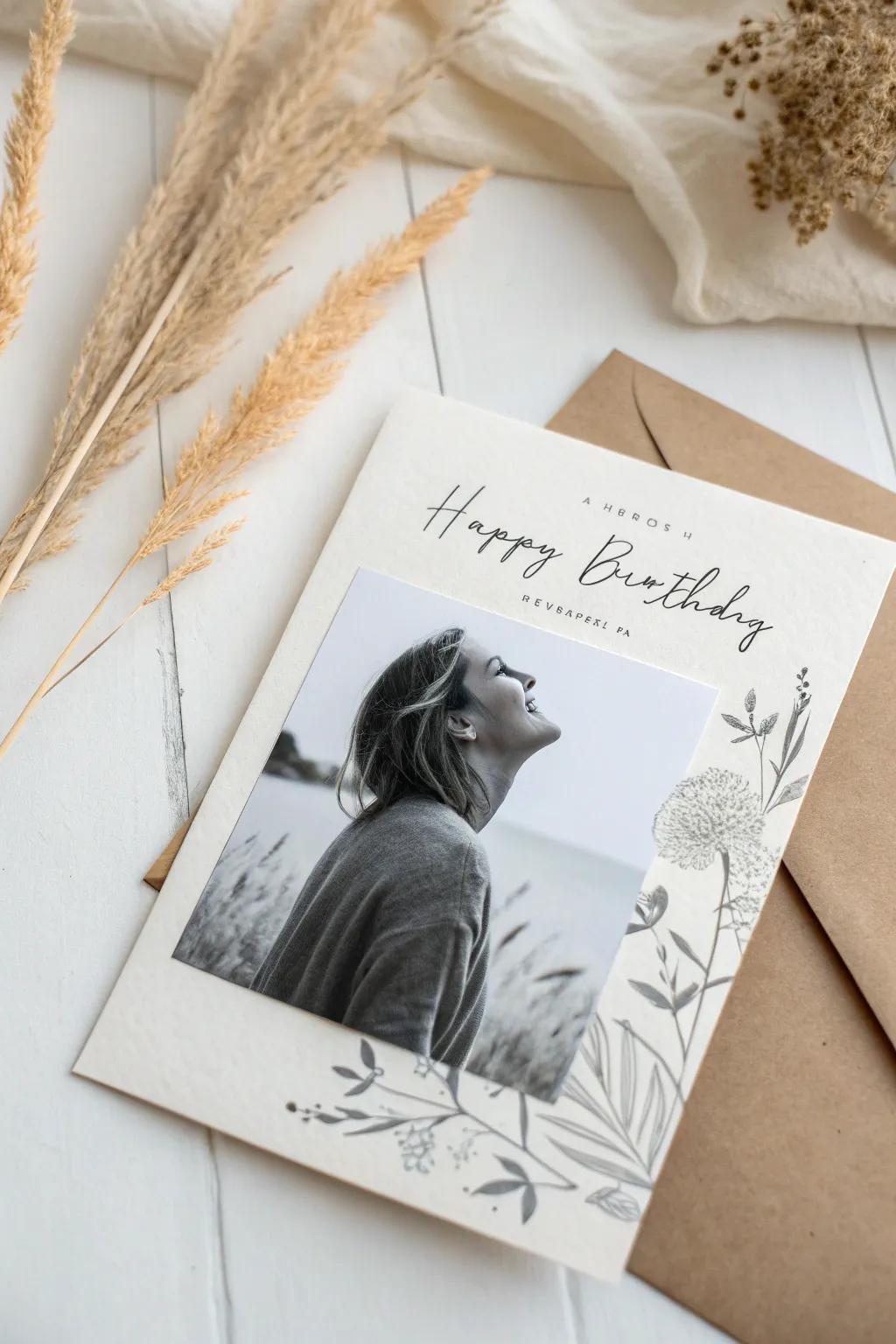 Elevate your birthday wishes with timeless elegance – embrace the charm of black and white photography.