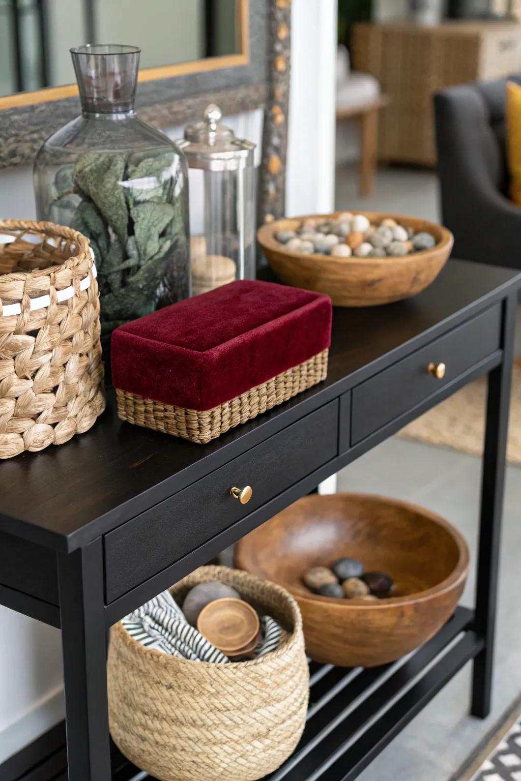 A mix of textures invites touch and visual interest.