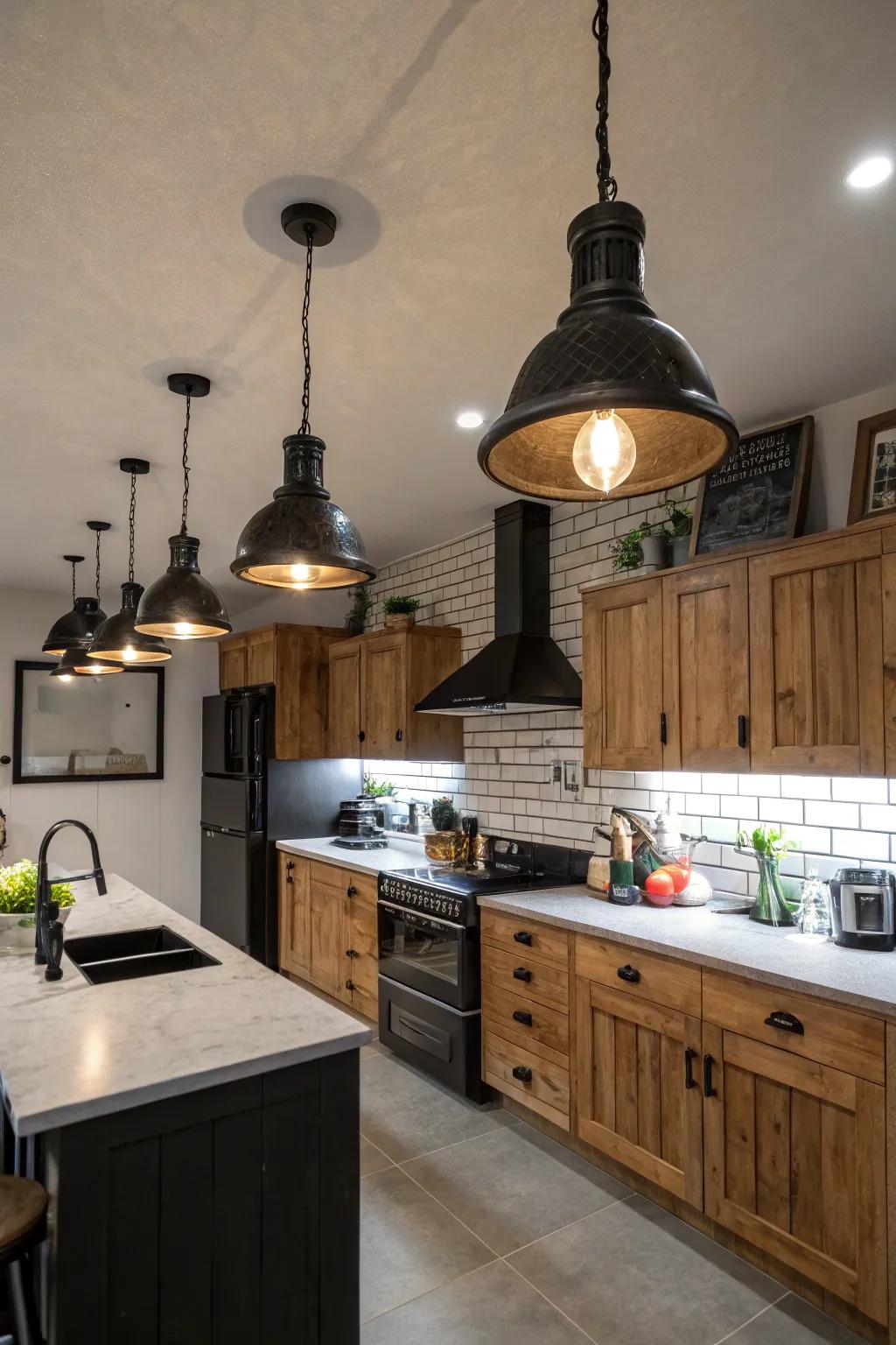 An eclectic mix of black fixtures adds a personal touch.