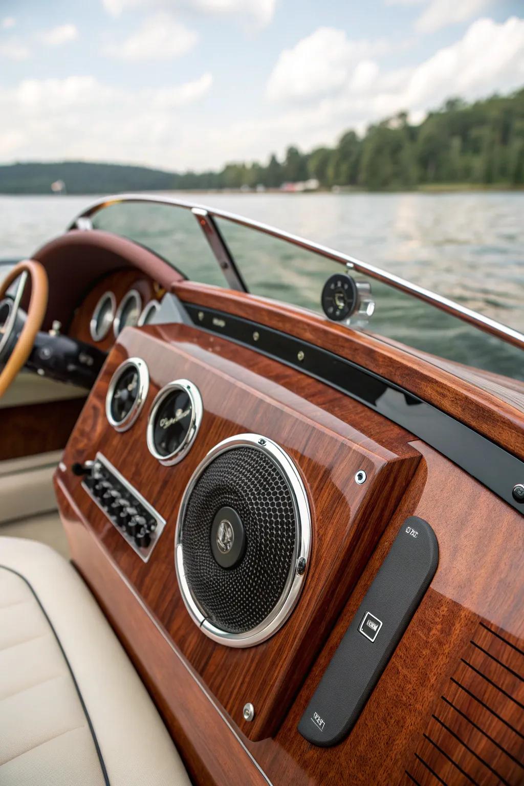 Enhance your boating experience with precision-crafted console-mounted speakers that blend style with superior sound.