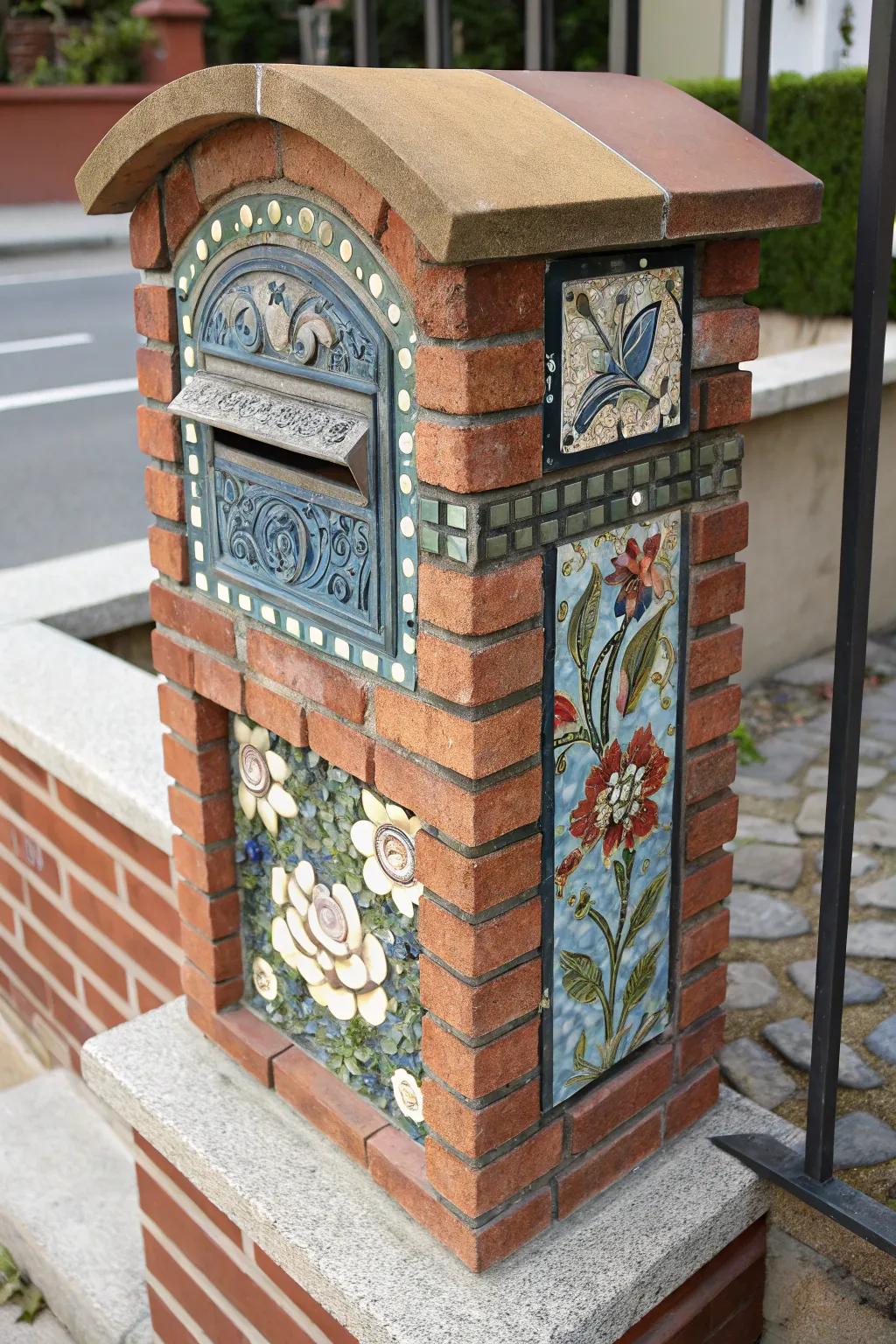 Transform your mailbox into a masterpiece with whimsical mosaic accents that celebrate craftsmanship and color.