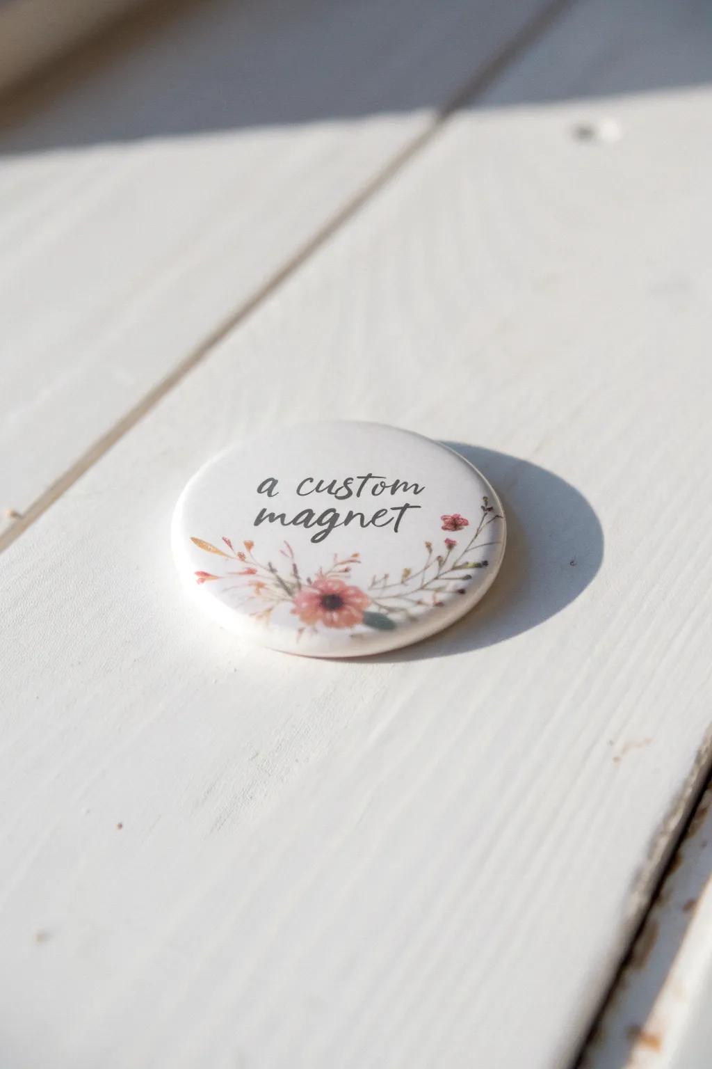 A touch of elegance: Custom magnets with heartfelt quotes make the perfect bridal shower favor.
