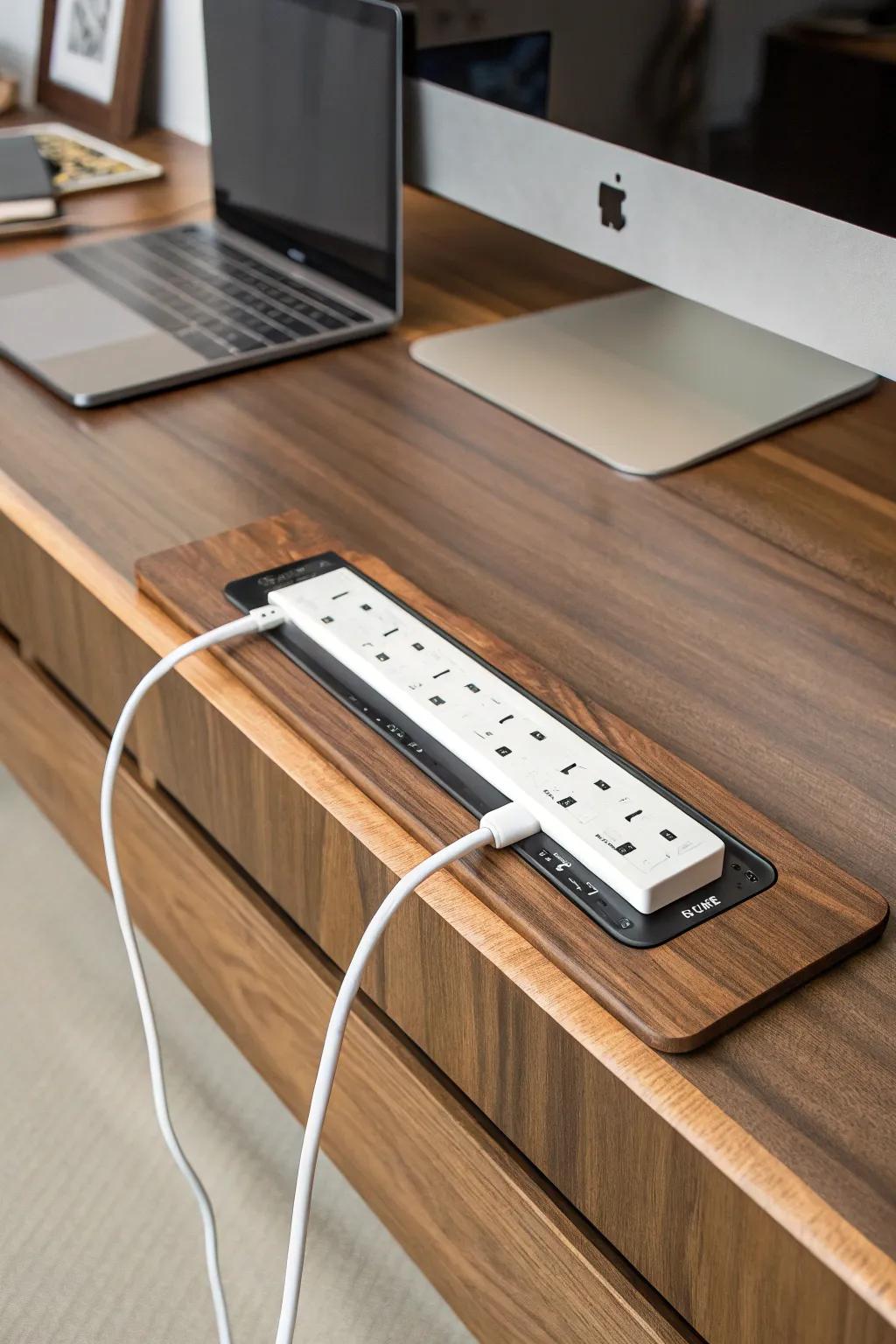 Elevate your workspace with seamless power strip management – organized, efficient, and out of sight.
