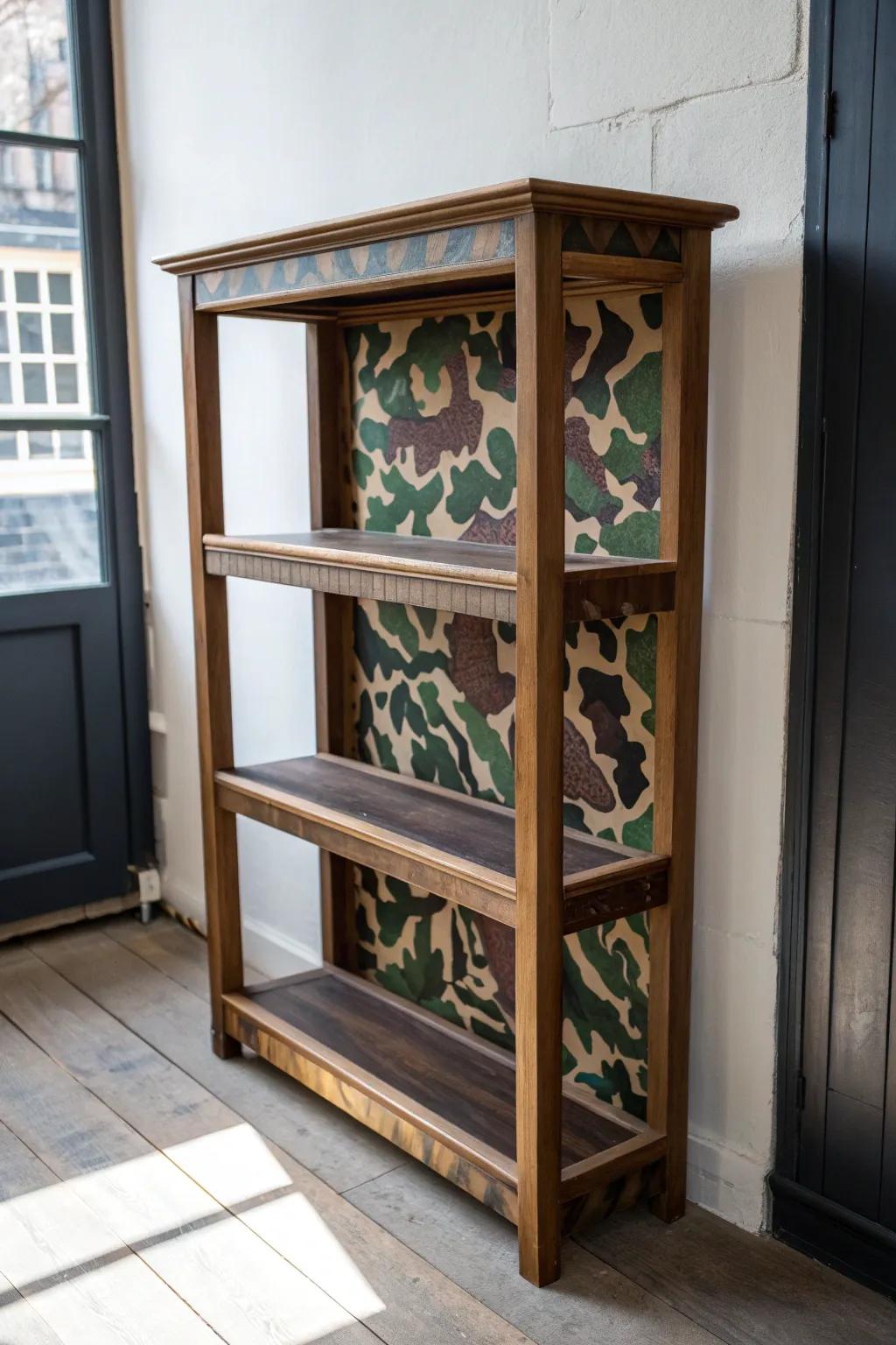 Elevate your space with artisanal camo shelves that blend style and craftsmanship.